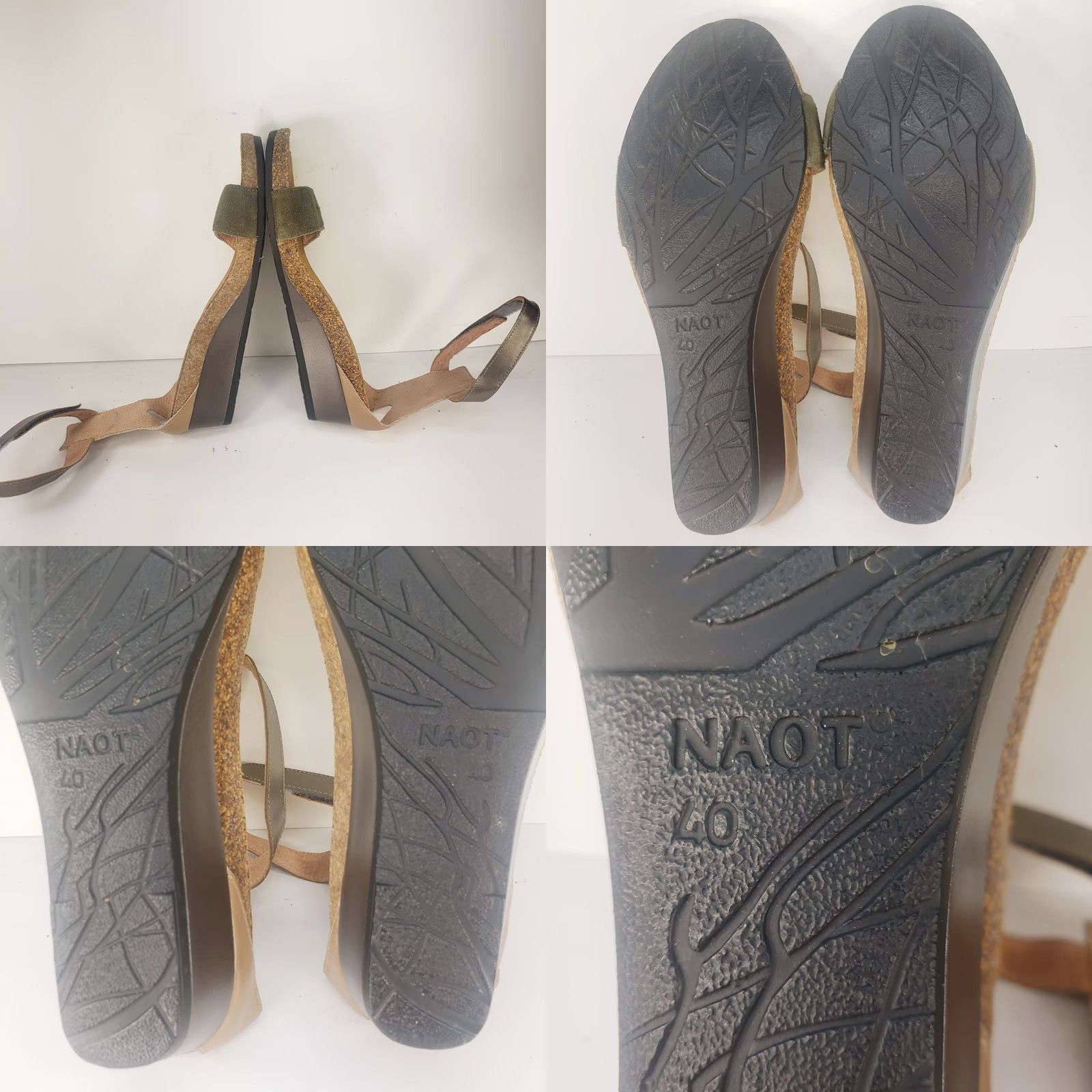 Vintage Naot Sandal Pixie Green Beige Silver Metallic Ankle Strap Slingback Wedge 9M Adult Womens Size US 9 / IT 39 - 9 Thumbnail