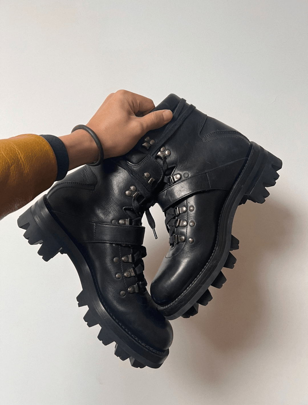 Prada Archive Prada Leather Hiking Boots Buckle Lug Sole Black 00s Size US 8.5 / EU 41-42 - 5 Thumbnail