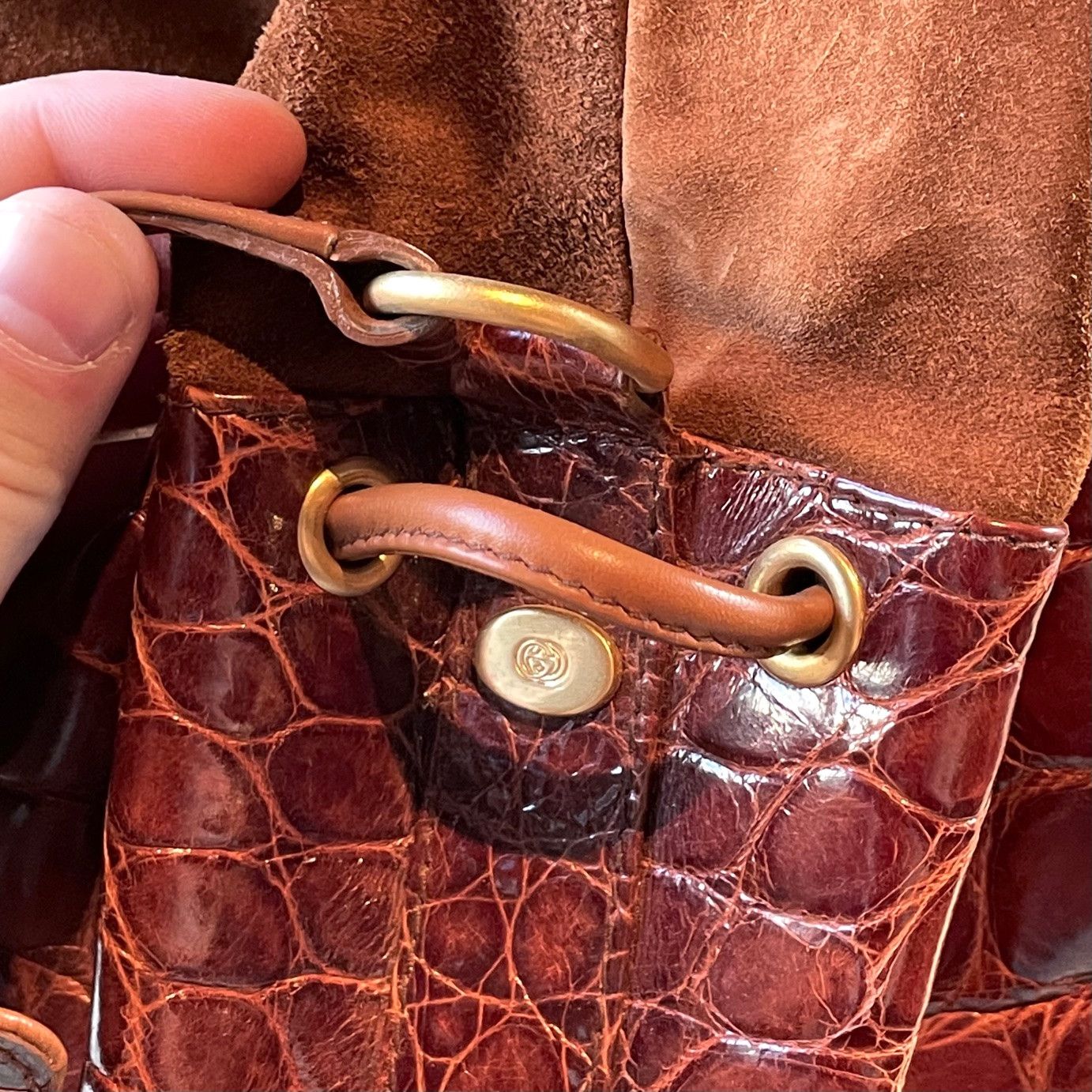 Gucci Gucci Vintage Cognac Brown Alligator Bucket Bag Size ONE SIZE - 7 Thumbnail