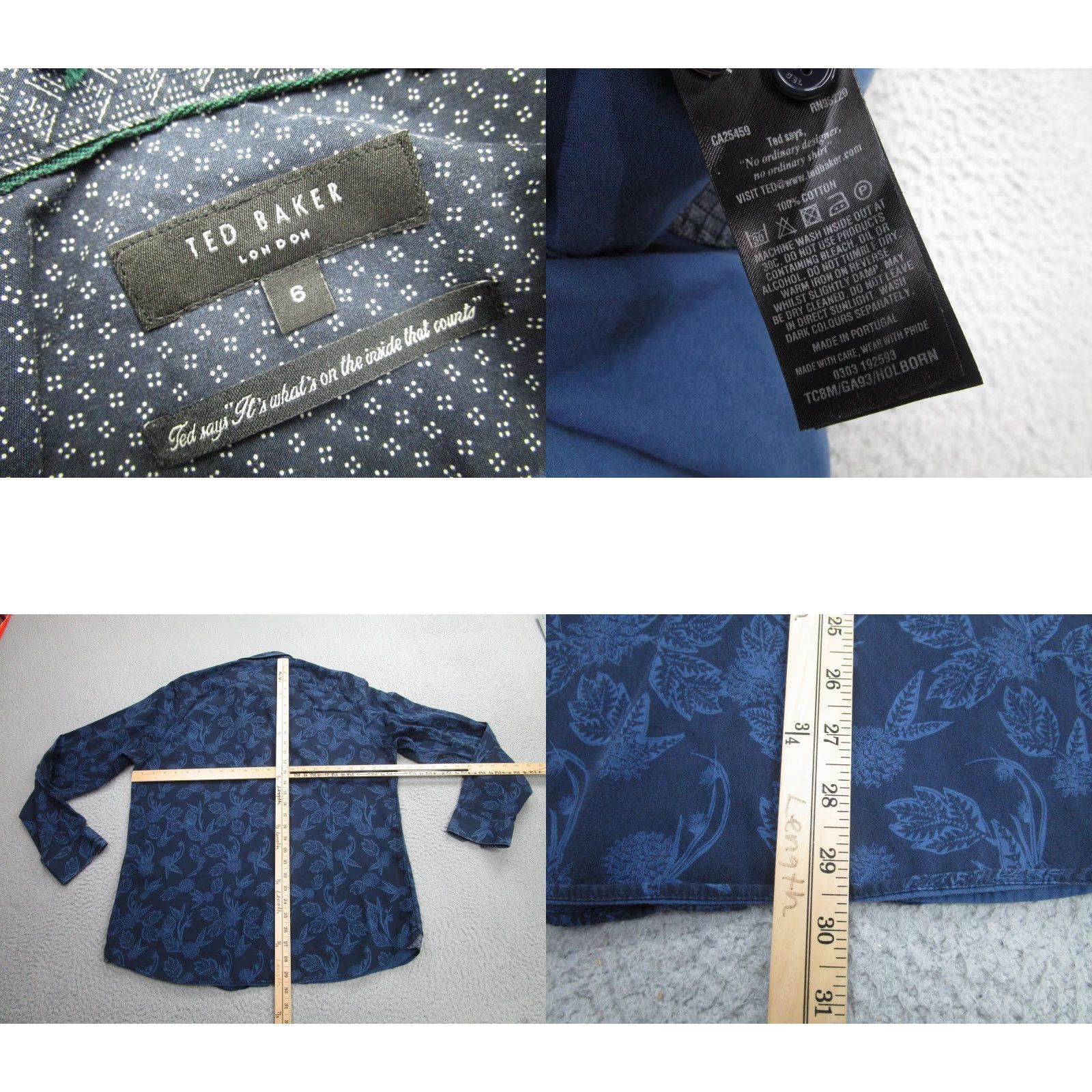 Ted Baker Ted Baker Shirt Mens Large Blue Floral Button Down Long Sleeve Cotton London Size US XL / EU 56 / 4 - 8 Thumbnail