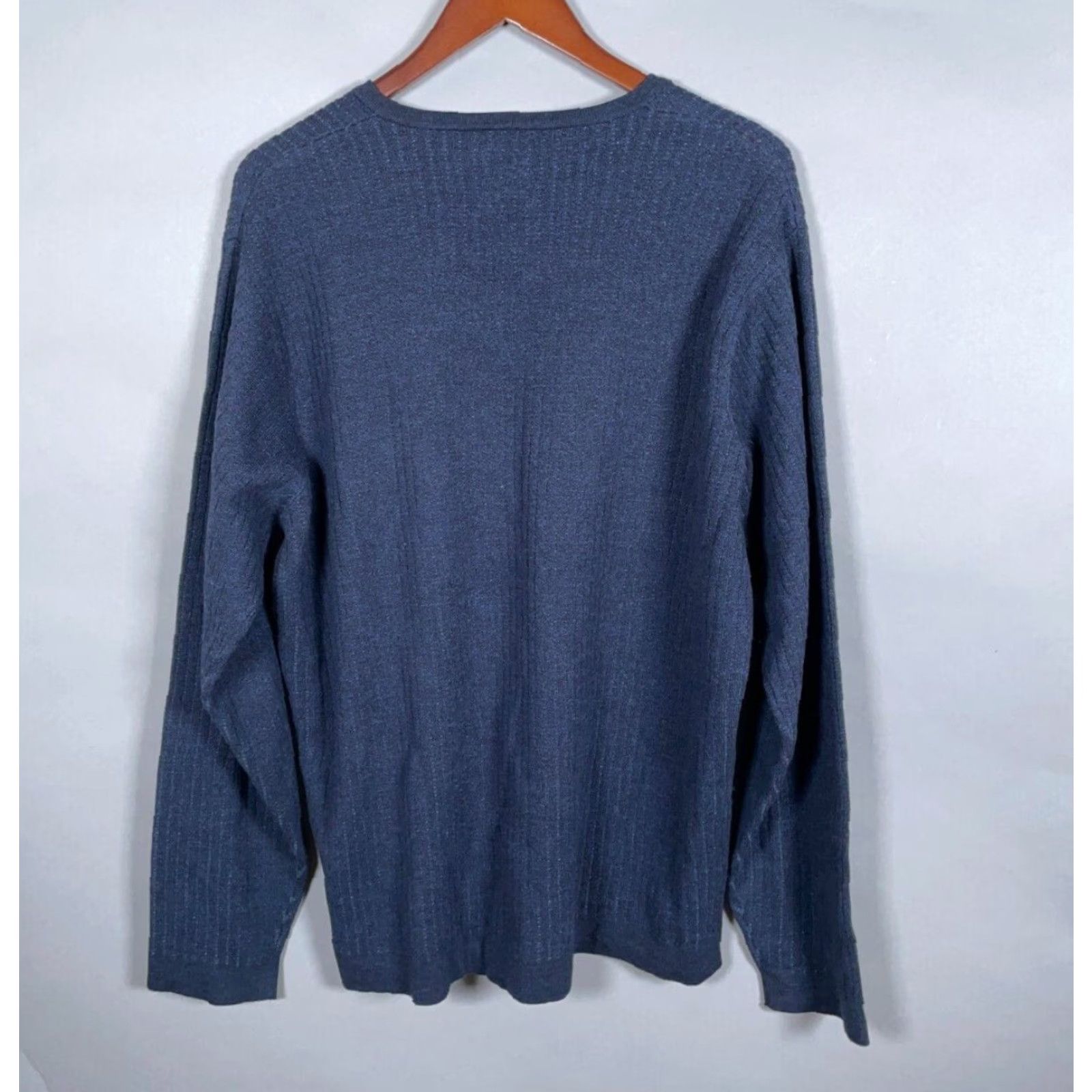 Nordstrom Nordstrom Merino Wool Blend V-Neck Sweater Men's Large Dark Blue Pullover Knit Casual 90s Style Mens Regular Cardigans Sweater Size US L / EU 52-54 / 3 - 2 Thumbnail
