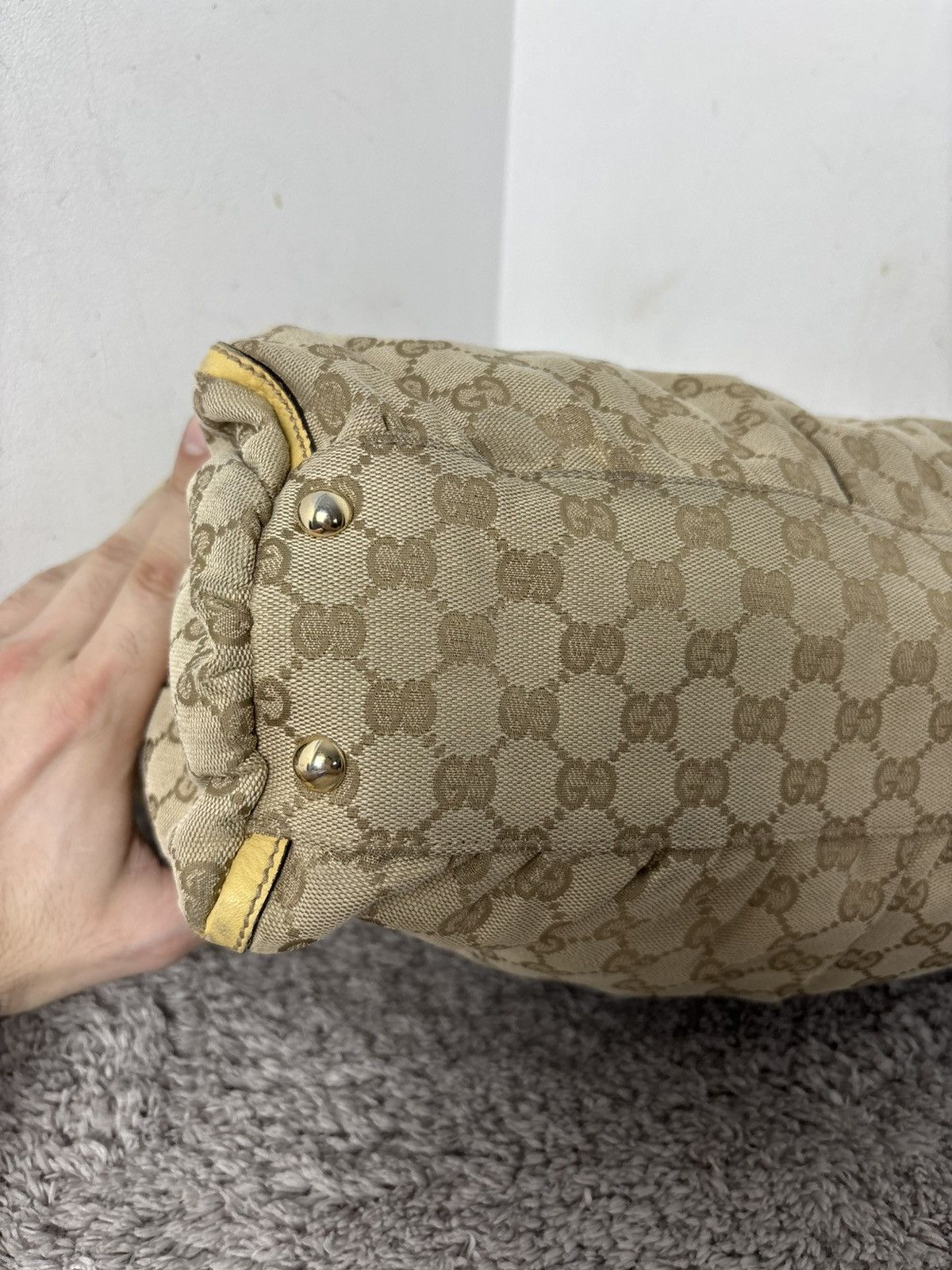 Gucci GUCCI GG Canvas Tote Bag Beige Gold Auth th540 Golden boston Size ONE SIZE - 12 Thumbnail