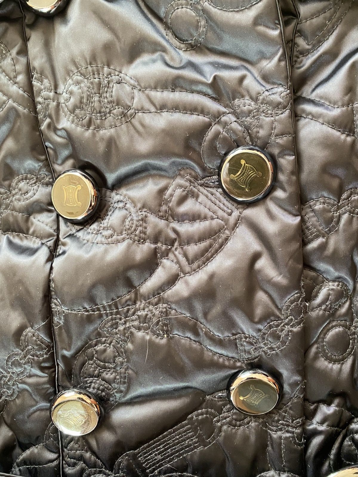 Celine CELINE Black Quilted Triomphe Logo Trench Coat Vintage 38 Size S / US 4 / IT 40 - 3 Thumbnail