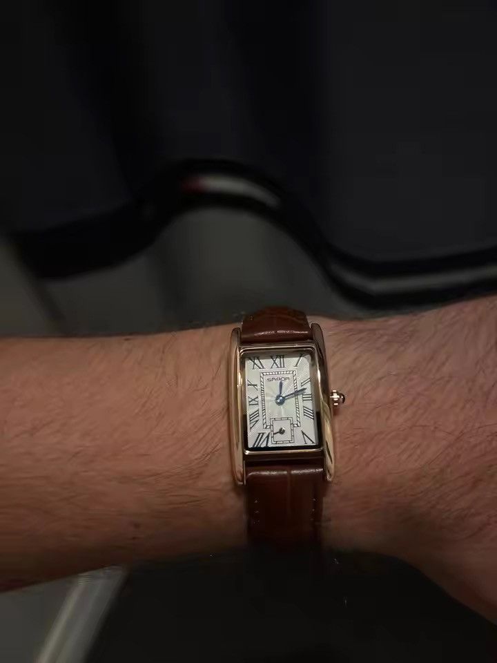 Jewelry RECTANGULAR Watch - Roman Numeral Dial - Embossed Leather Size ONE SIZE - 9 Thumbnail