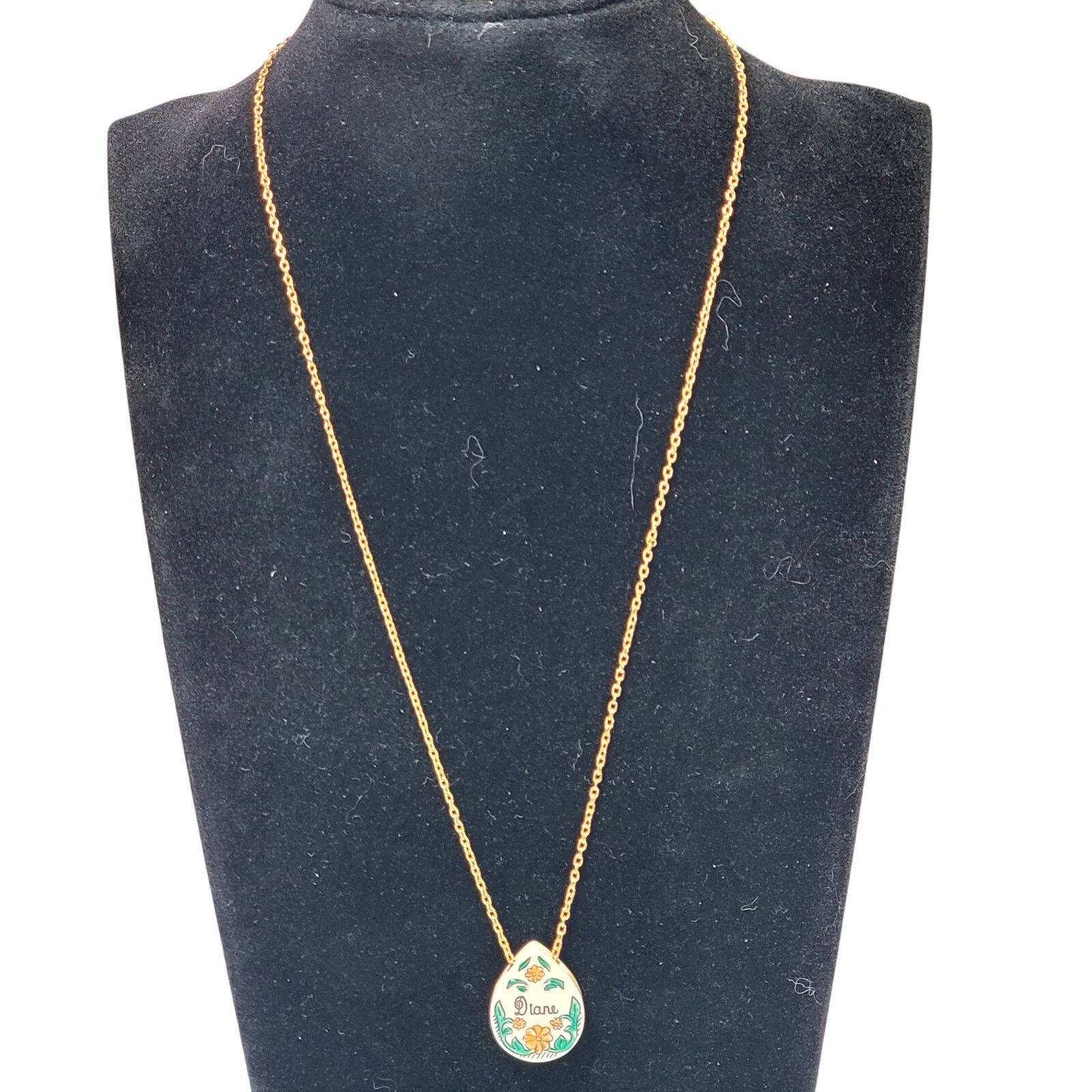 Other Dainty Name ID Necklace Diane Floral Carved Hand Painted 16" Size ONE SIZE - 1 Thumbnail