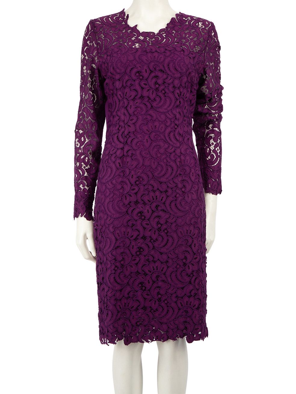 Image of Elie Tahari Purple Lace Round Neck Knee-Length Dress, Women's (Size XL)