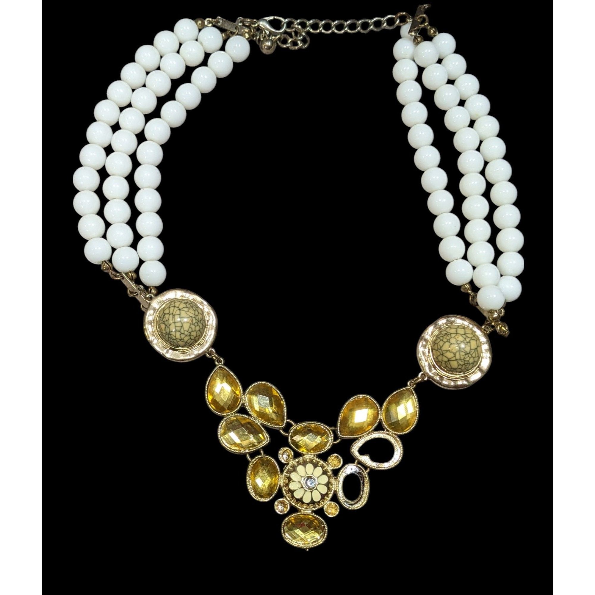 Other Vintage Floral Yellow And White Beaded Statement Necklace Size ONE SIZE - 1 Thumbnail