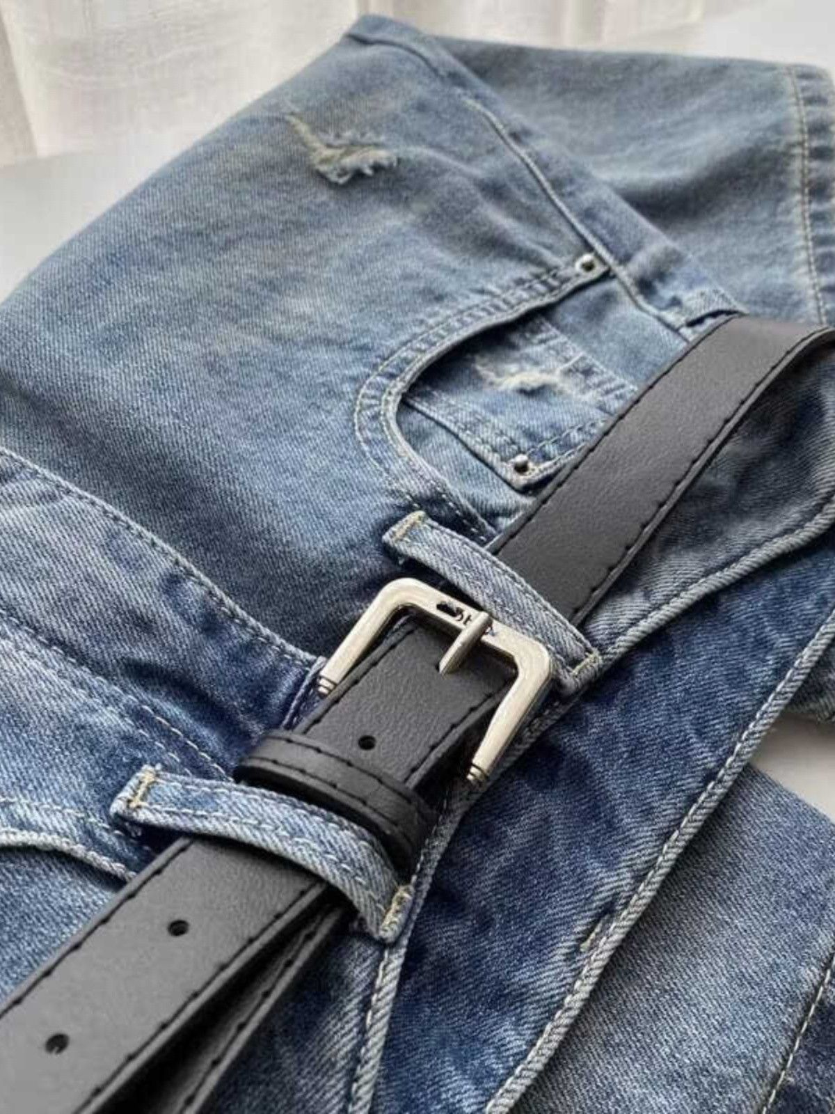 Japanese Brand × Jean Straight washed wide leg denim shorts with holes Size US 32 / EU 48 - 2 Thumbnail