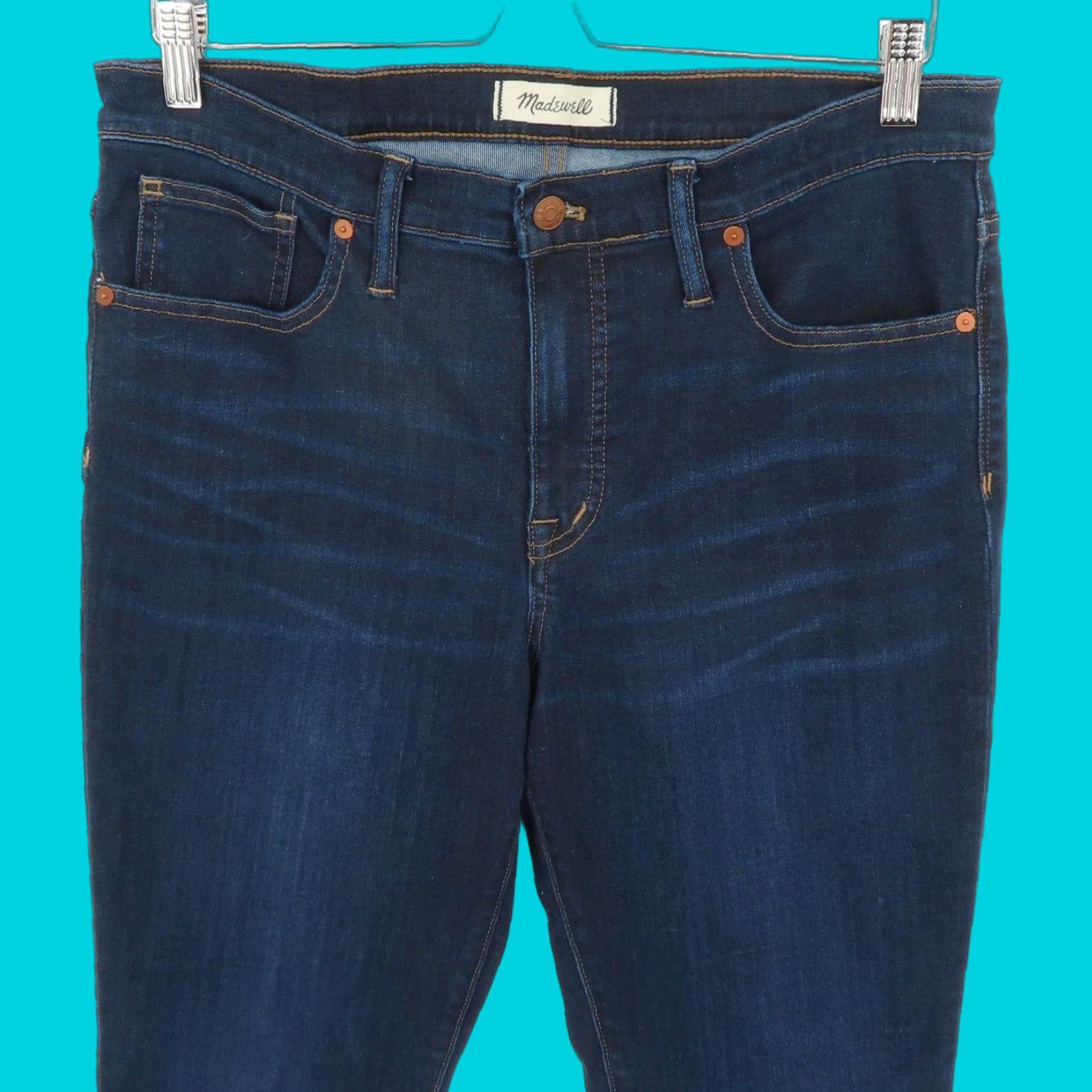 Madewell Madewell 31 Women 9 Inch High Rise Skinny Dark Blue Denim Jeans Whiskered Pocket Size 24" / US 00 / IT 34 - 1 Thumbnail