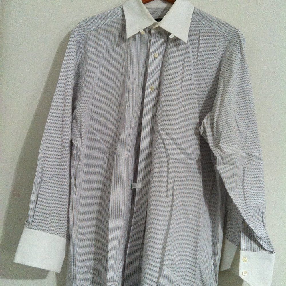 sean john dress shirts Shirt Mens 17.5 32/33 Brown Stripe Regular Fit Oxford Casual Lightweight and ventilated Sean John Long Sleeve Button