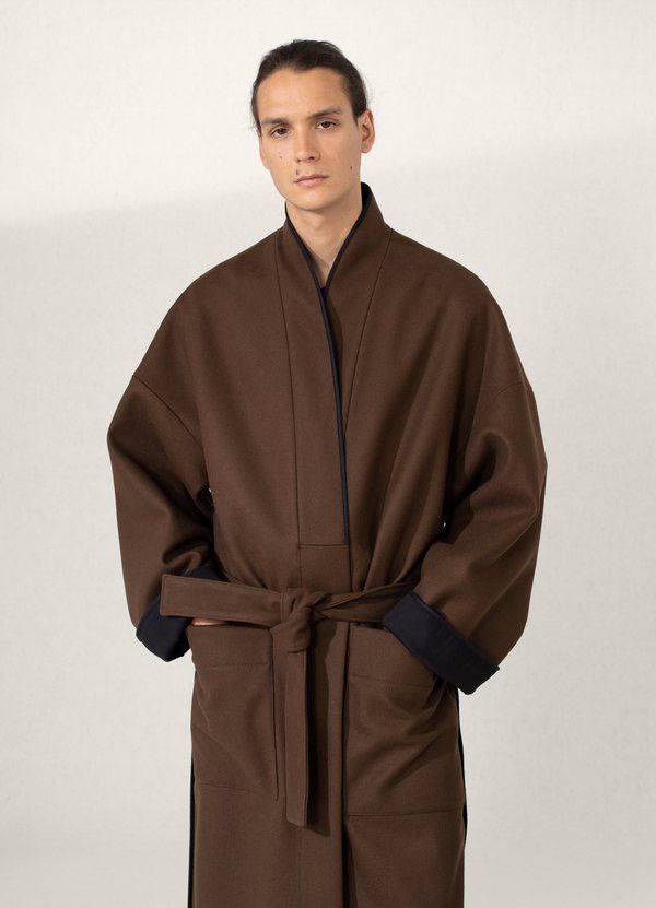 Lemaire Lemaire Wool Melton Kimono Coat Dark Brown Size US L / EU 52-54 / 3 - 3 Thumbnail