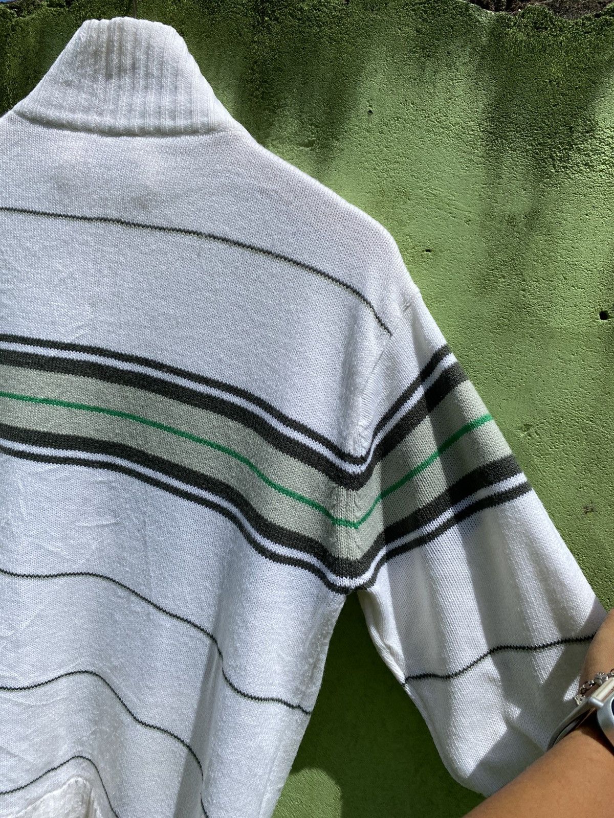 Vans VANS White Zip-Up Knit Sweater Striped Vintage Streetwear Size US L / EU 52-54 / 3 - 13 Thumbnail