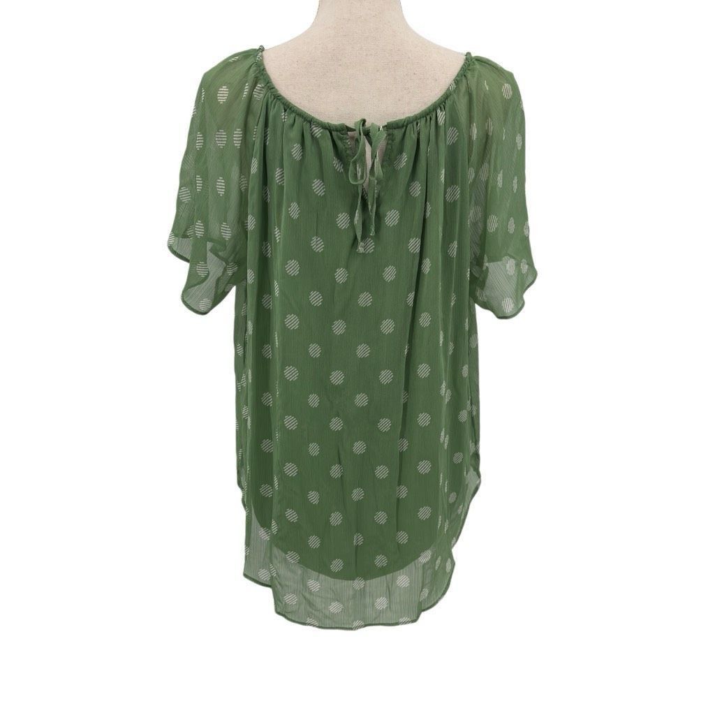Other LC Lauren Conrad Geometric Print Sheer Chiffon Puff Sleeve Blouse Green Large 90 Size L / US 10 / IT 46 - 2 Thumbnail
