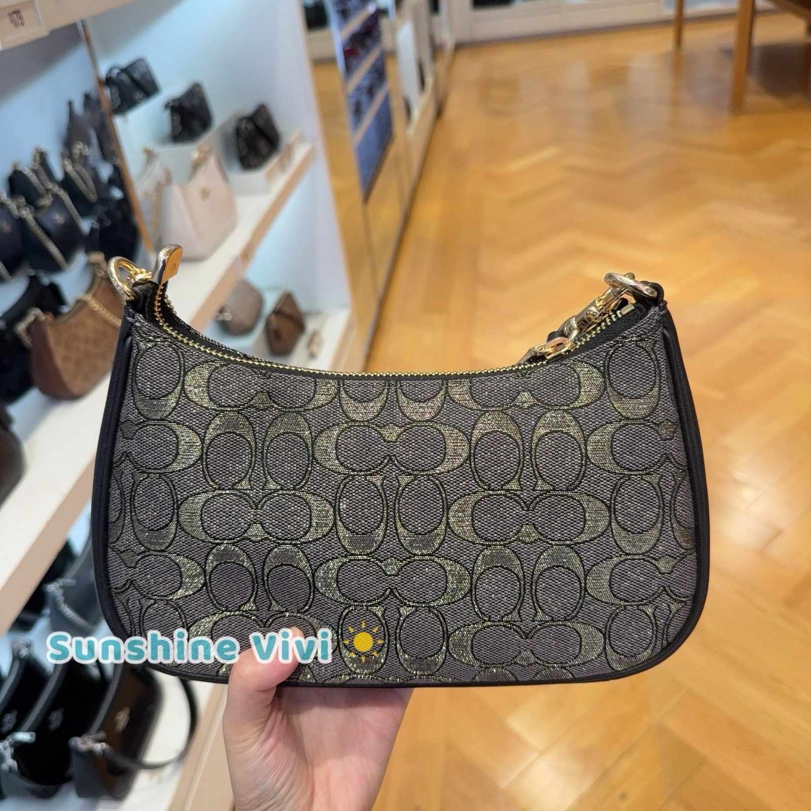 Coach NWT Coach Teri Shoulder Bag Jacquard CCZ02 Charcoal/Gold Size ONE SIZE - 5 Thumbnail