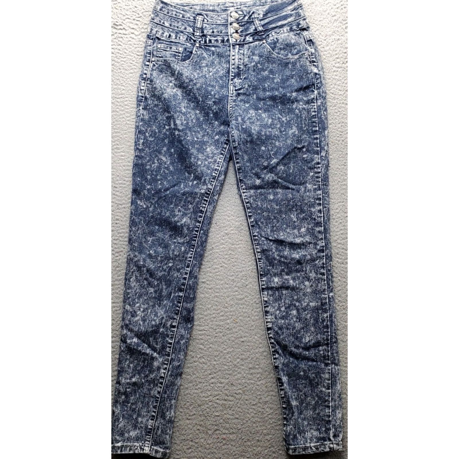 Denime IRIS Jeans Women Size 07 Multi Denim Acid Wash Skinny Fit Low Waist 3 Button Fly Womens Size 07 Denim Jeans Size 28" / US 6 / IT 42 - 2 Thumbnail