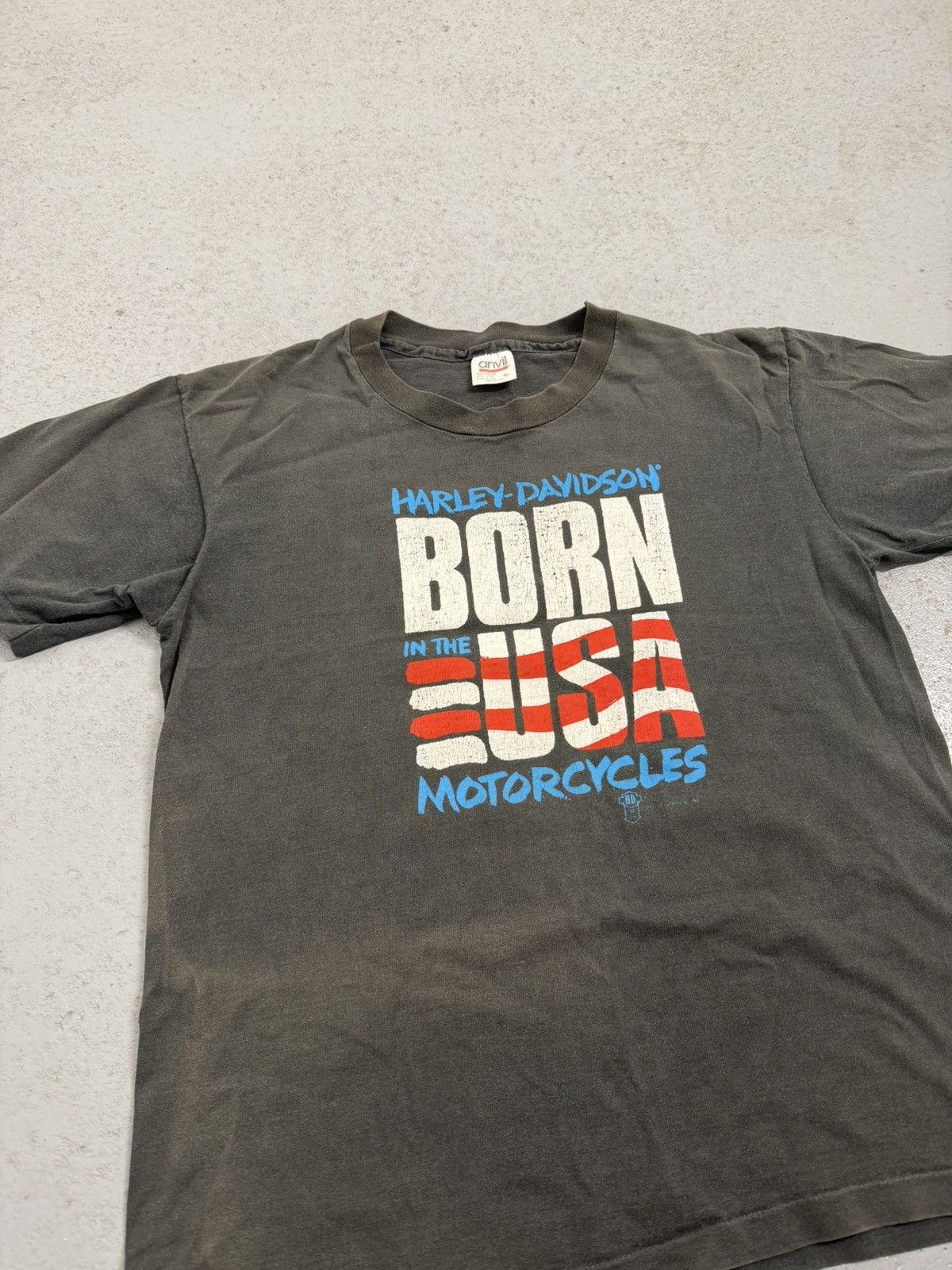 Harley Davidson Vintage 1987 Anvil Harley-Davidson Born In The USA T-Shirt Size US L / EU 52-54 / 3 - 3 Thumbnail