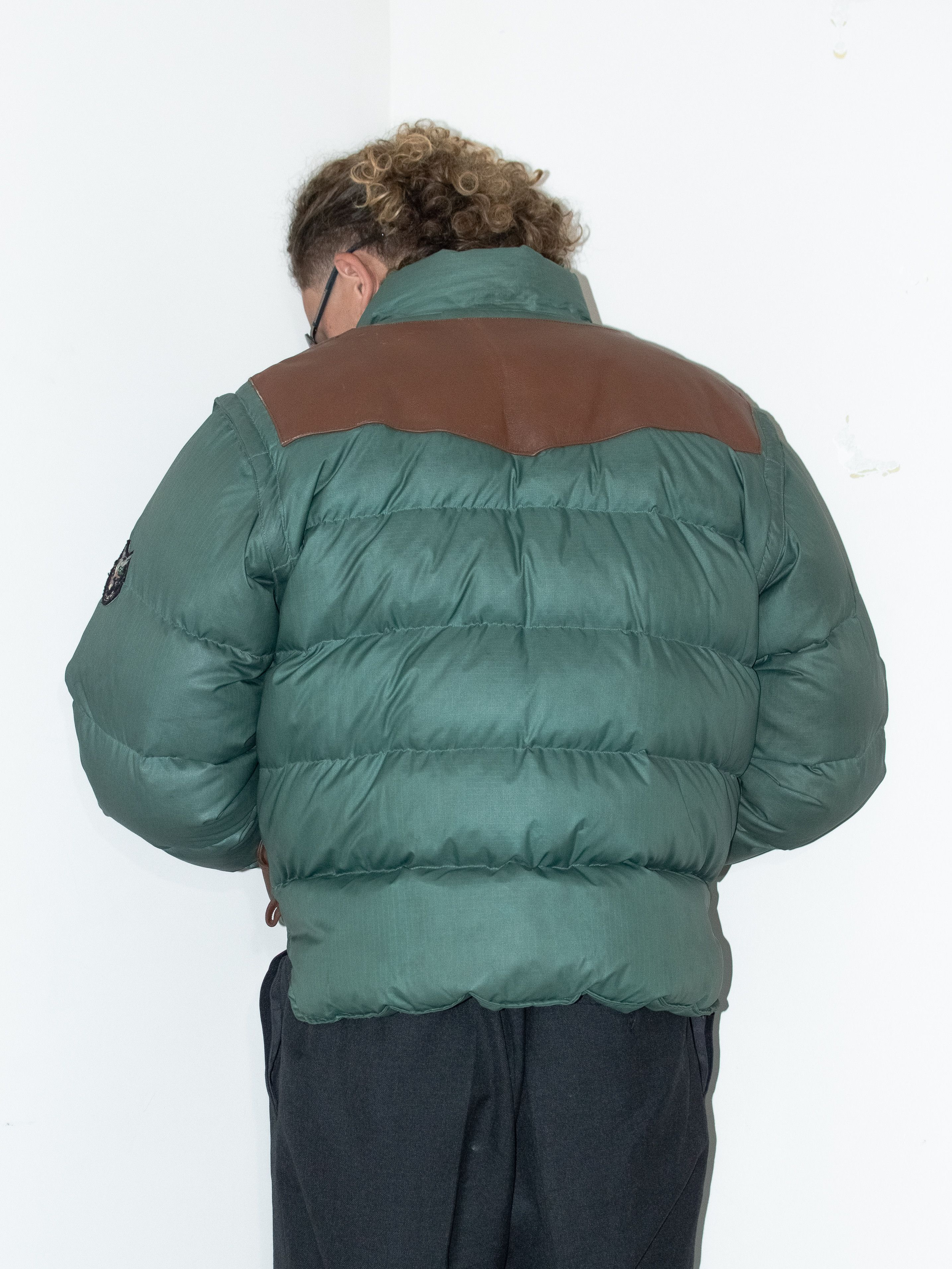 Japanese Brand Vintage 80s Green Down Puffer Jacket With Gilet Detail Size US M / EU 48-50 / 2 - 4 Thumbnail