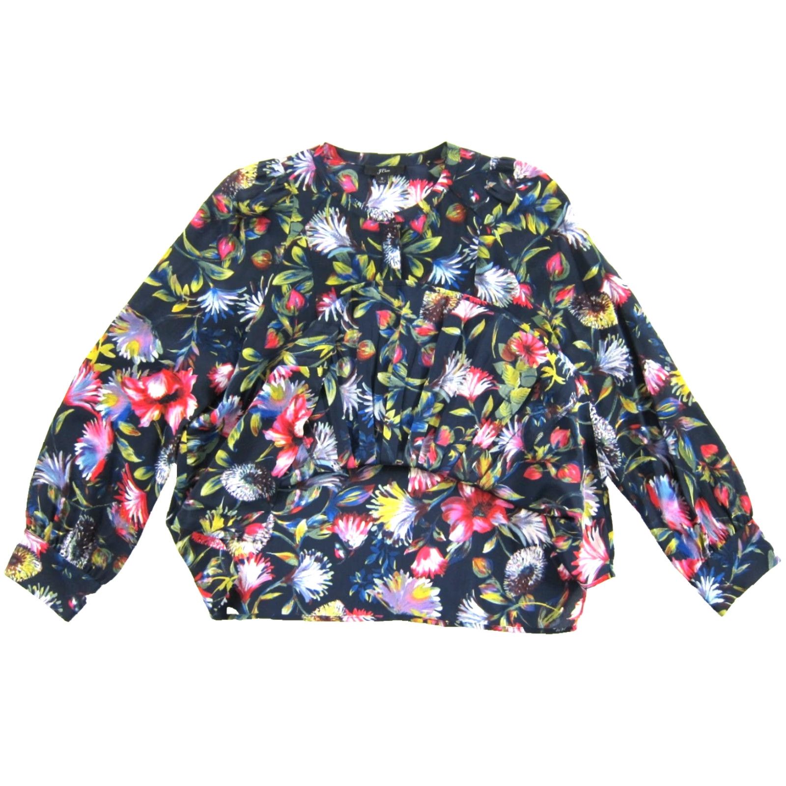 J.Crew J.Crew Blue Pink Green Floral Sheer Long Sleeve Pleated Peasant Blouse Small Size S / US 4 / IT 40 - 4 Thumbnail