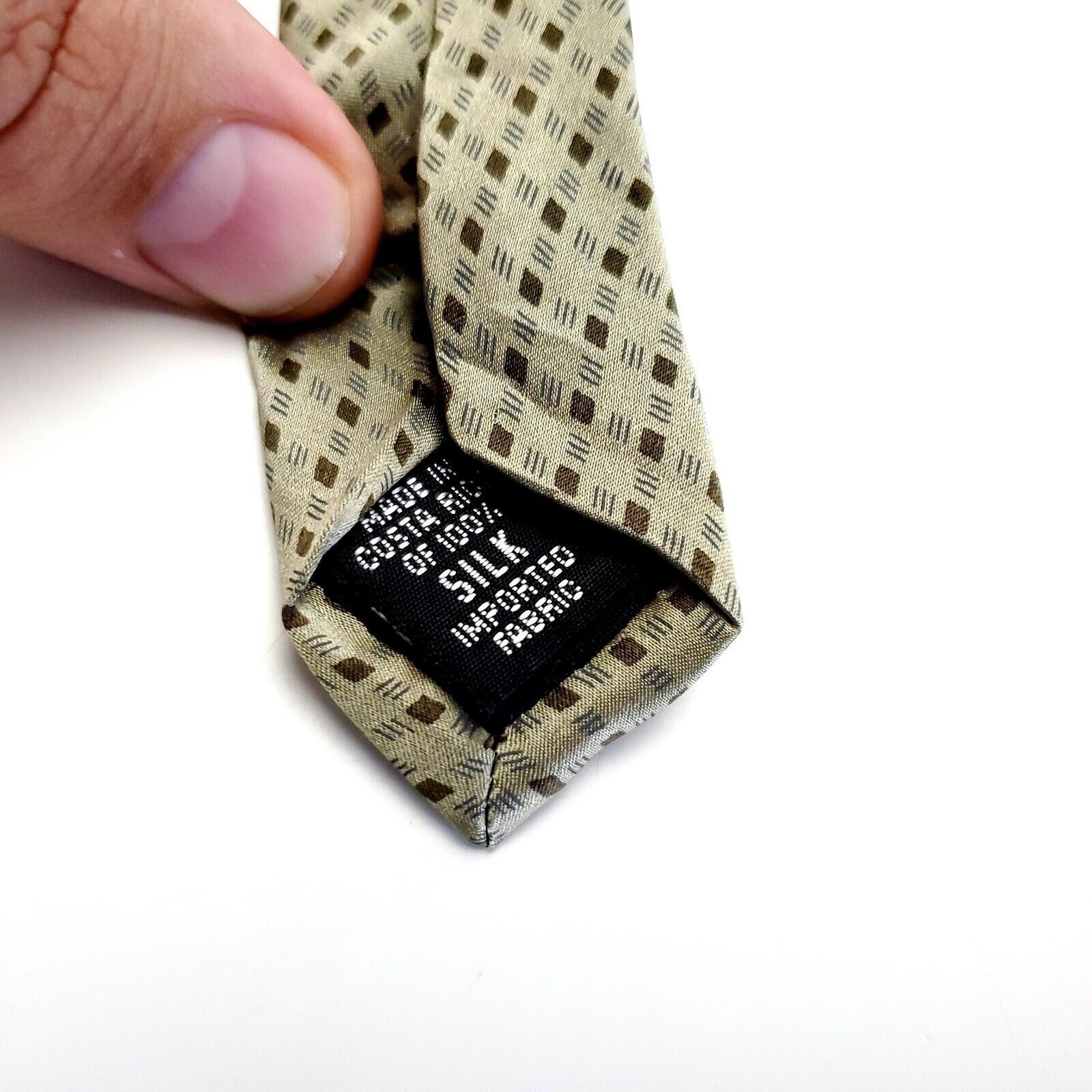DKNY DKNY Brown Geometric Print Wide Silk Tie Size ONE SIZE - 4 Thumbnail