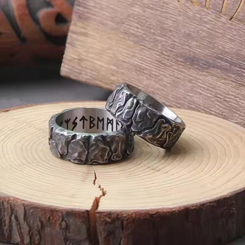 Japanese Brand Round Rock Ring Viking Rune ( siz3 7-13 ) Size ONE SIZE - 3 Thumbnail