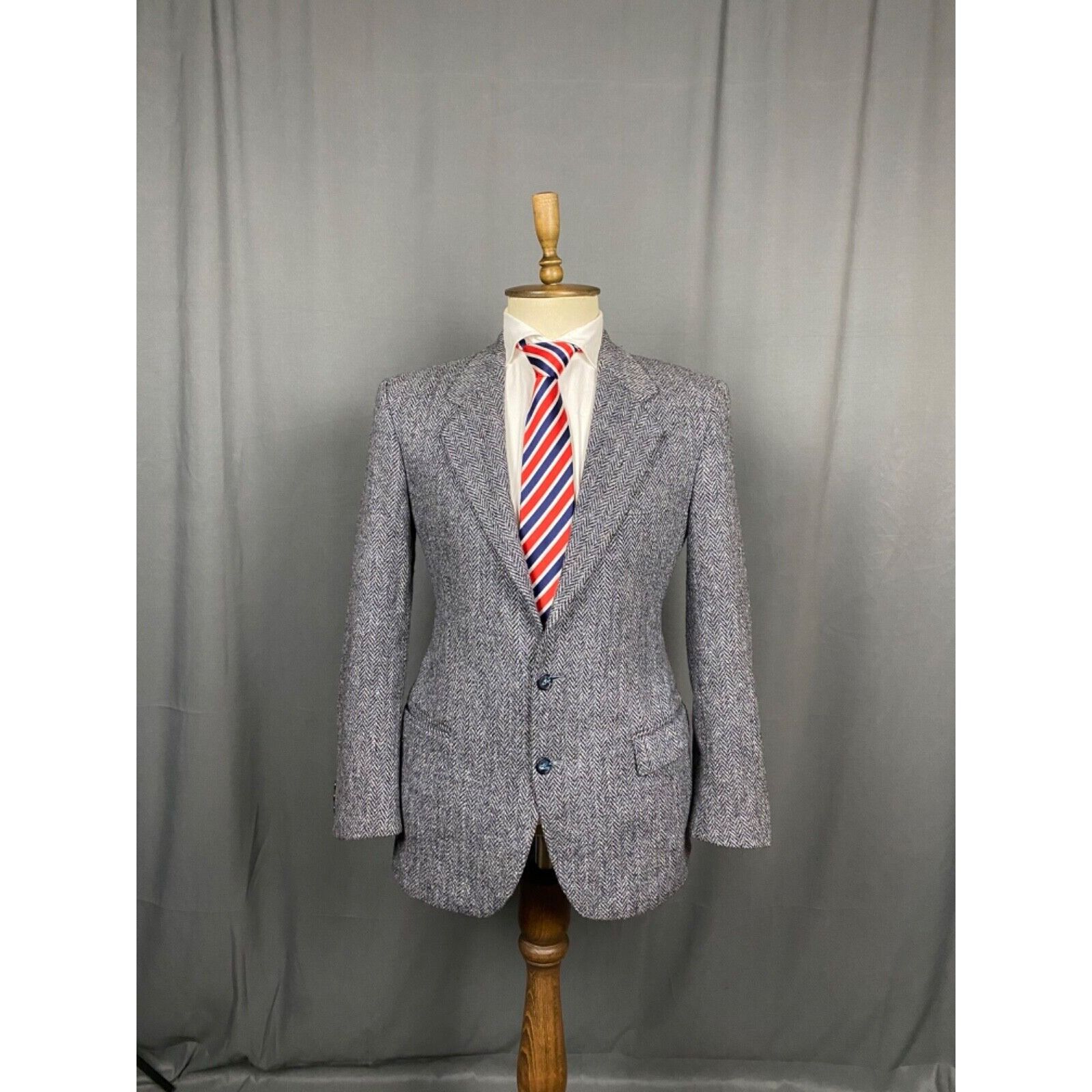 Harris Tweed Harris Tweed x Lubiam Herringbone Men's Blue Wool Blazer Jac Size 50R - 3 Thumbnail