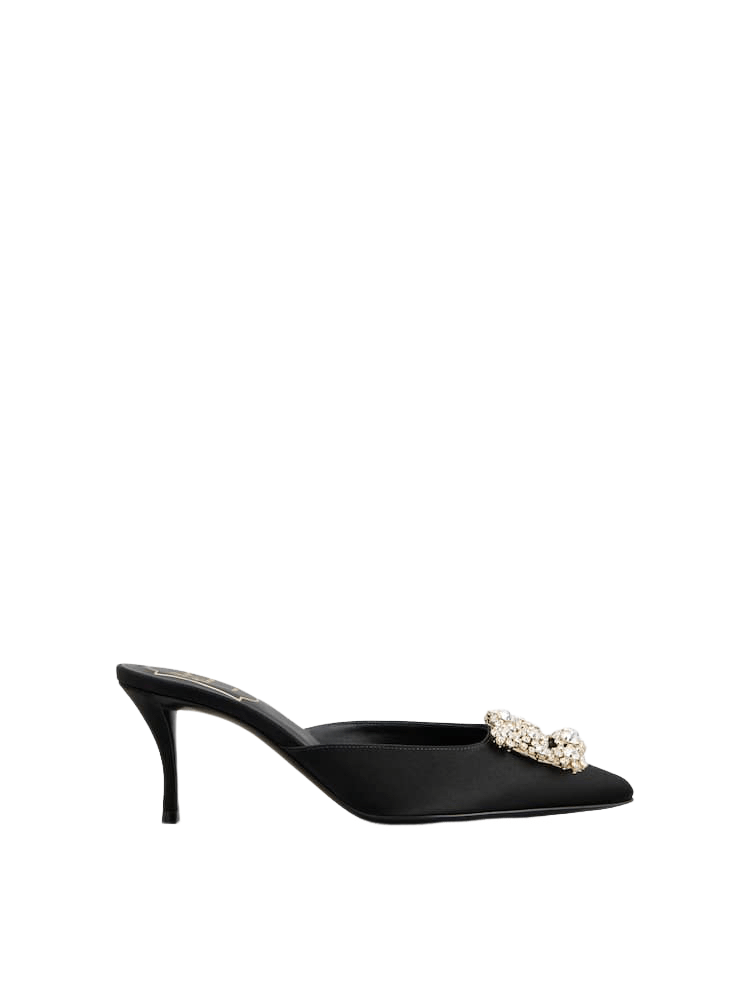 Roger Vivier RV Efflorescence Black Satin 65mm Mules New Size US 8 / IT 38 - 1 Thumbnail
