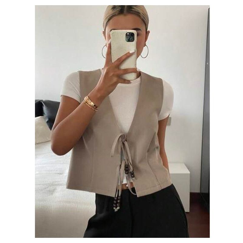 Zara ZARA Linen Tie-Front Vest NWT Size US L / EU 52-54 / 3 - 14 Thumbnail