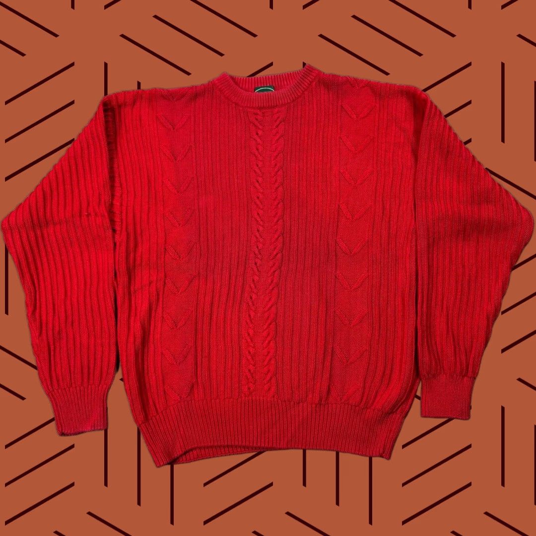 Izod VINTAGE IZOD MENS RED COTTON CABLE-KNIT PULLOVER SWEATER LARGE HEAVYWEIGHT 90s OUTDOOR Size US L / EU 52-54 / 3 - 1 Thumbnail