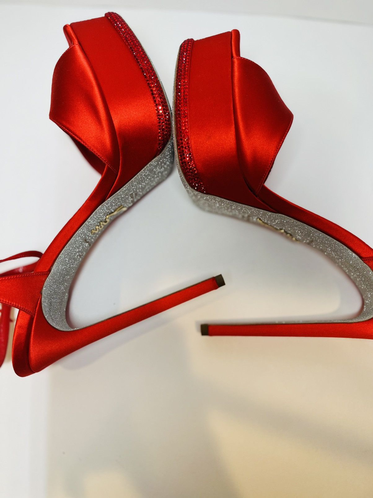 Rene Caovilla Rene Caovilla Red Satin Platform Heels NEW Size US 11 / IT 41 - 8 Thumbnail