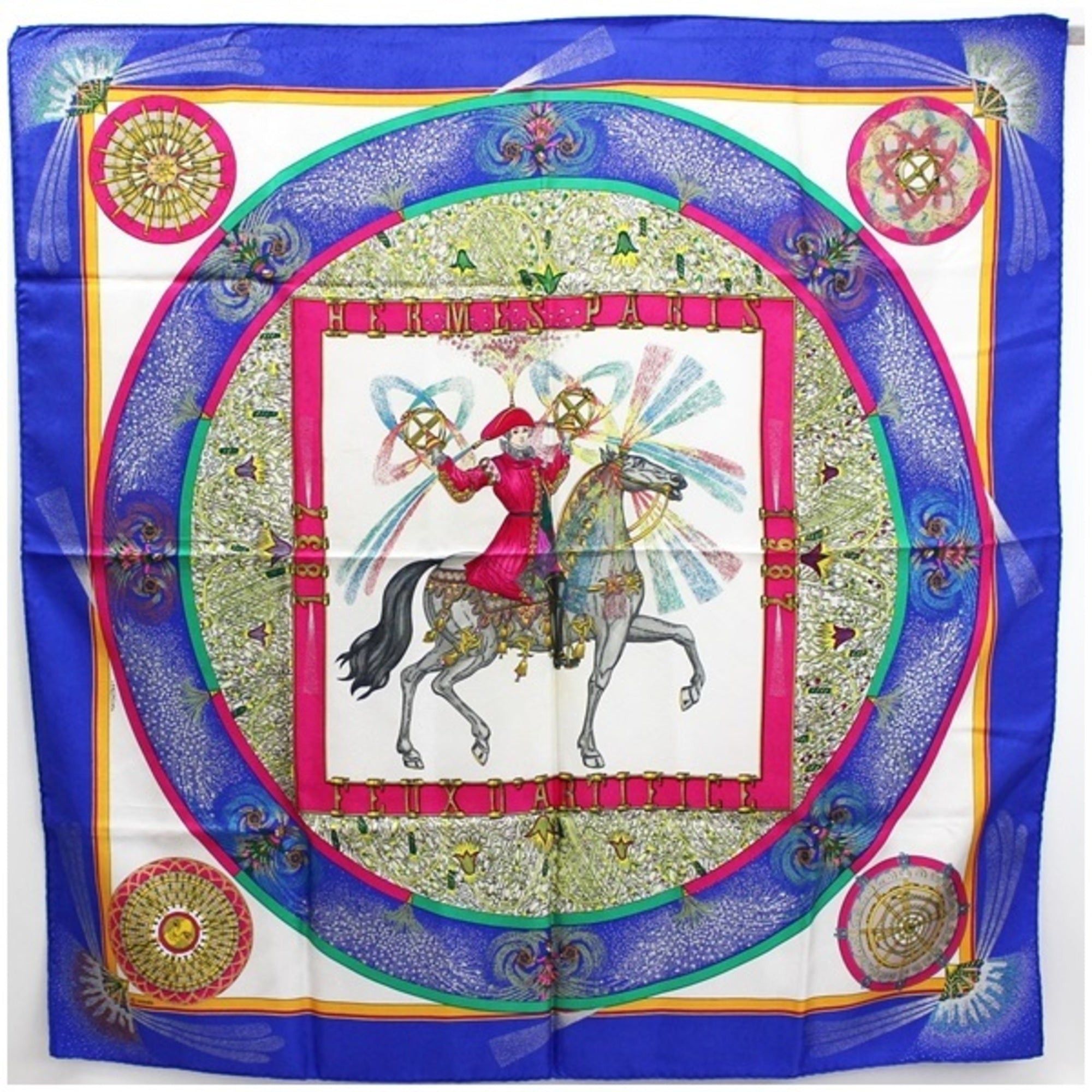 image of Hermes Silk Scarf Muffler Carre 90 "feux Dartifice" Flame Of Craftsmanship Multicolor Ladies Tapest