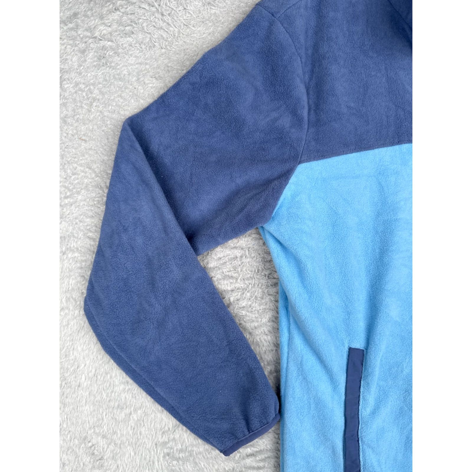 Vintage Columbia Sweater Womens XL Blue Button Mock Neck Fleece Polyester Pullover Raglan Sleeve Casual Outdoor - Hooded, Logo, Zipper, Button Size XL / US 12-14 / IT 48-50 - 3 Thumbnail