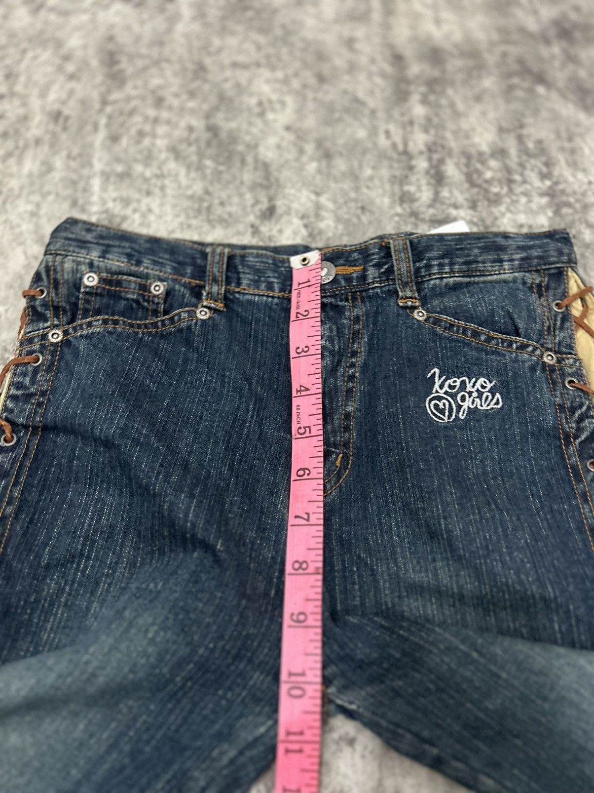 If Six Was Nine × Le Grande Bleu (L.G.B.) × Tornado Mart Xoxo Love Girls Side Straps Flare Cropped Jeans Size 27" / US 4 / IT 40 - 15 Thumbnail
