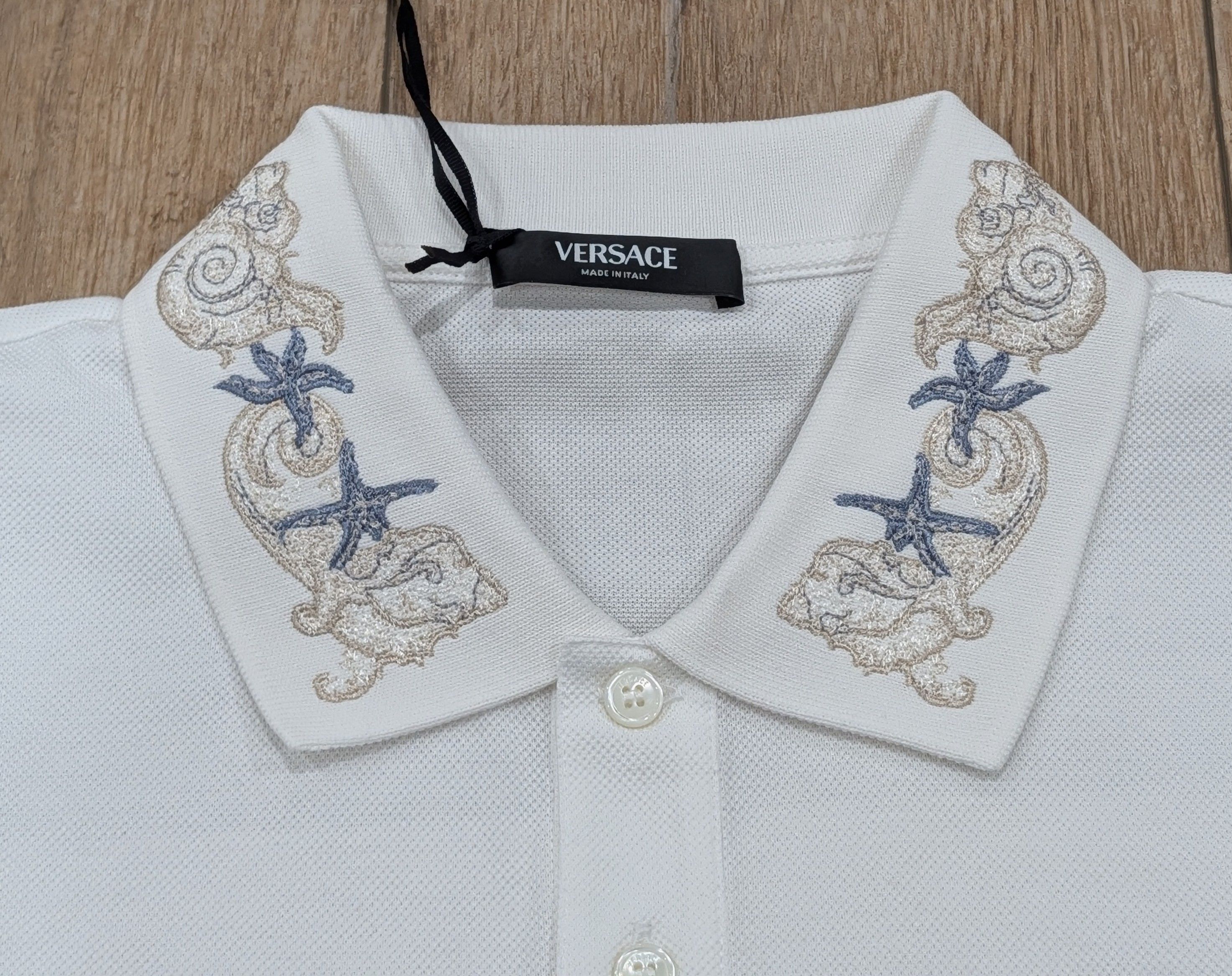 Versace VERSACE Greca Collar Polo Shirt White/Multi Medium Size US M / EU 48-50 / 2 - 2 Thumbnail