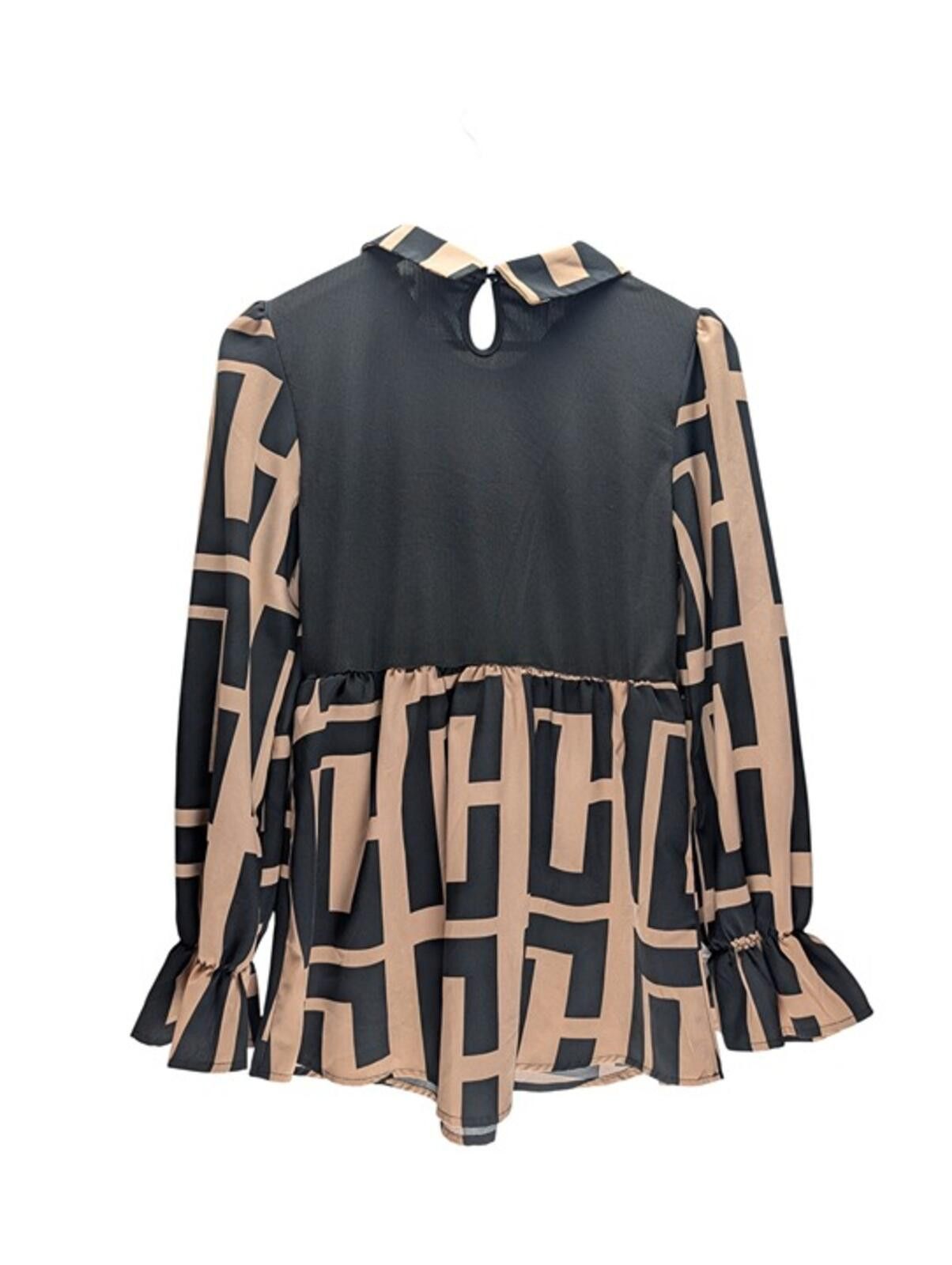 Shein SHEIN Blouse Women L Long Sleeve Ruffle Babydoll Black/Tan Size L / US 10 / IT 46 - 2 Thumbnail