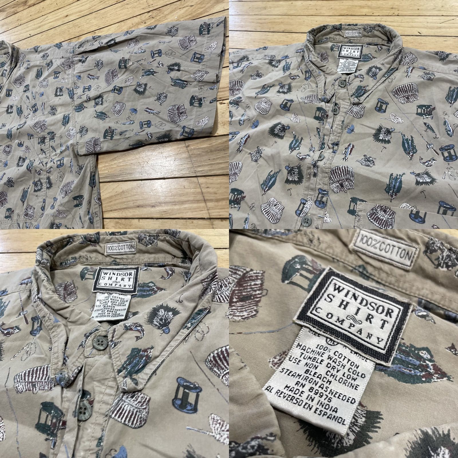 Vintage Windsor Shirt Company vtg 90s Graphic Button Shirt Men XL Fly fishing Reels Tack Print Shirt Size US XL / EU 56 / 4 - 10 Thumbnail