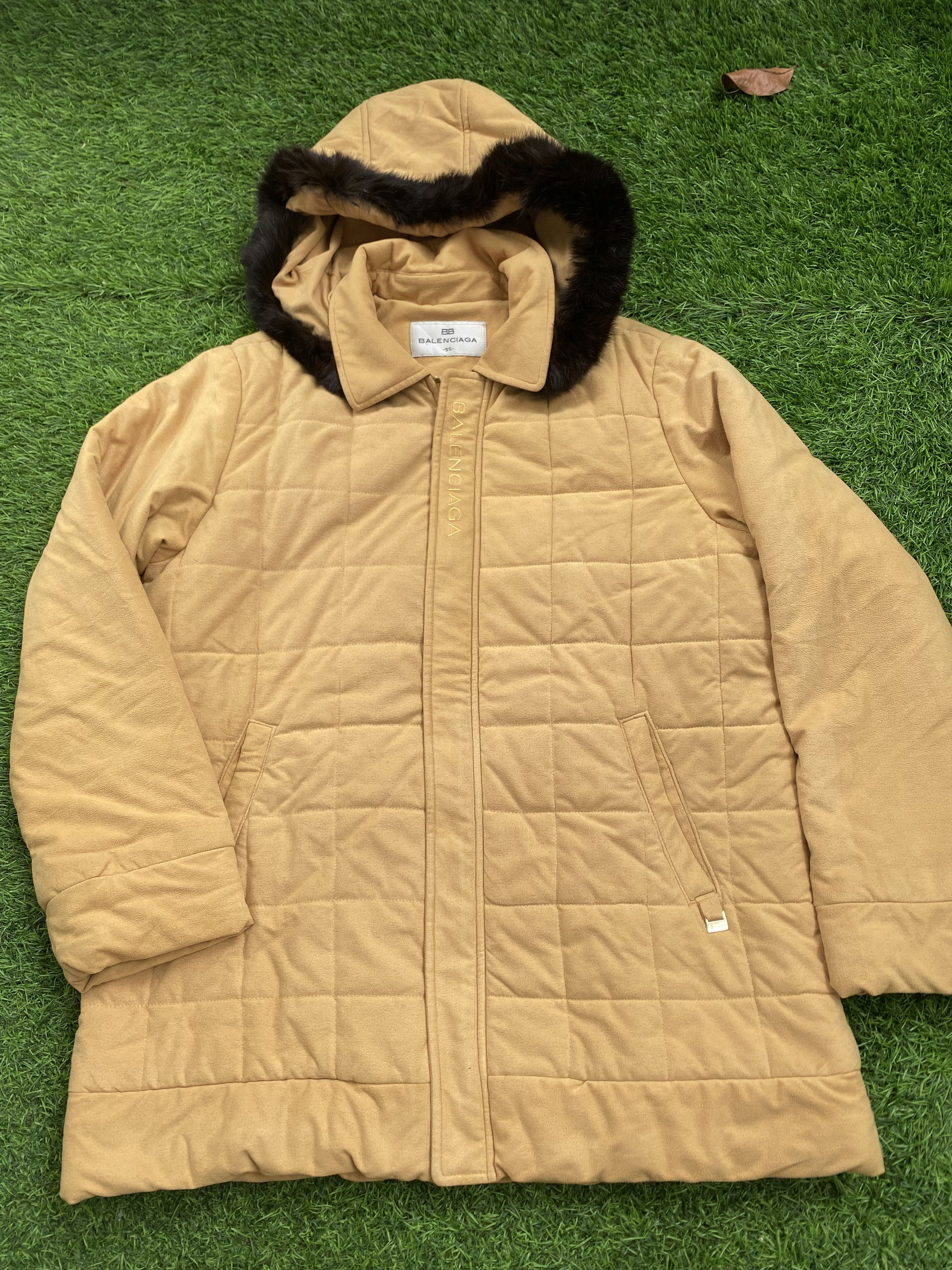 image of Balenciaga Puffer Fur Hoodie Jacket in Yellow, Men's (Size Medium)
