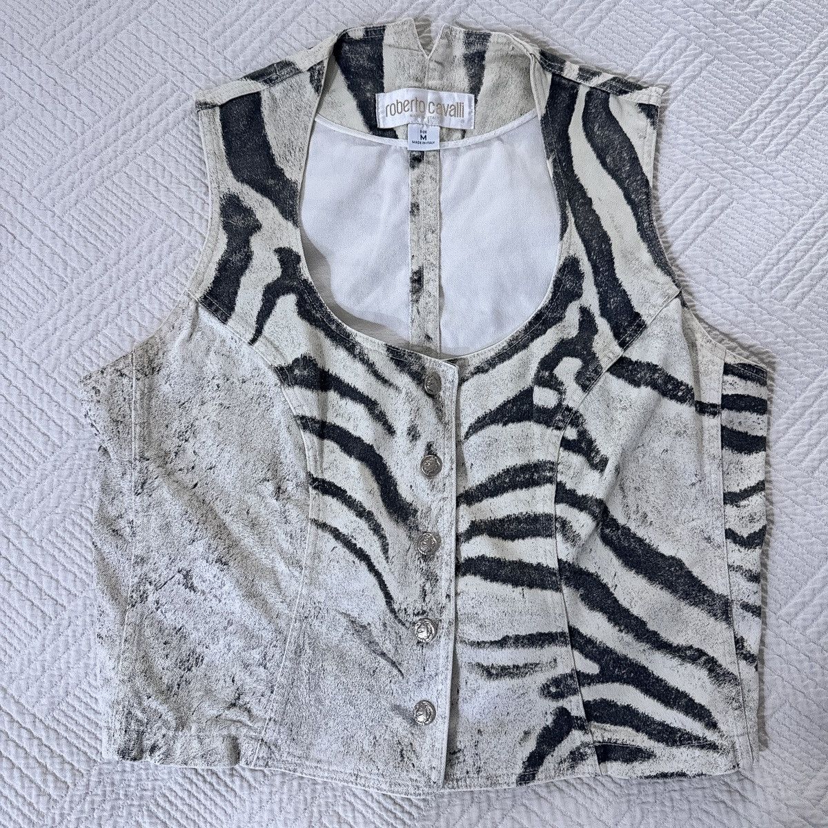 ARCHIVE Roberto Cavalli S/S 1999 Zebra Print Denim Vest