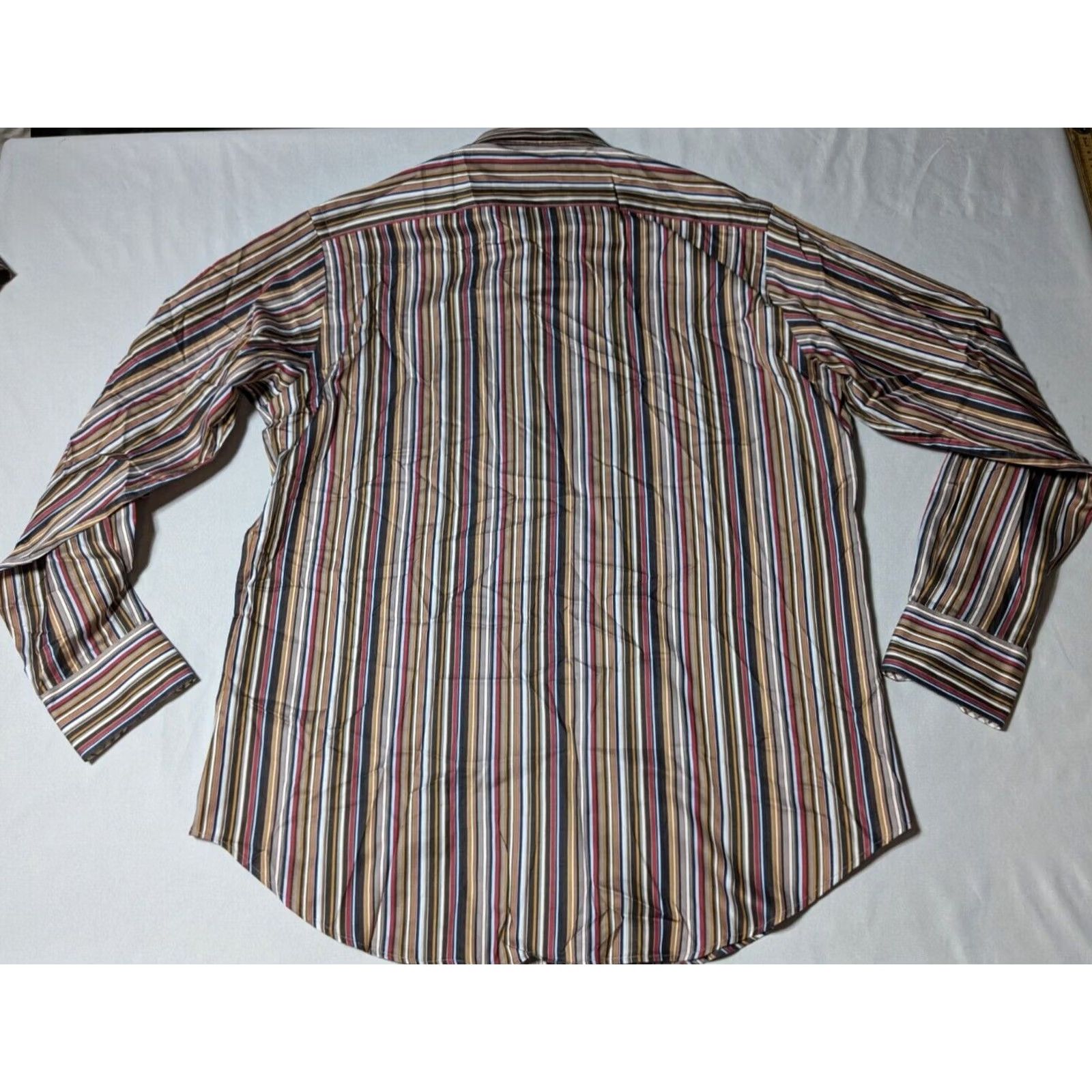 Vintage TD THOMAS DEAN Men Dress Shirt XL Brown Striped Button-Up Cotton NEW Size 46R - 2 Thumbnail
