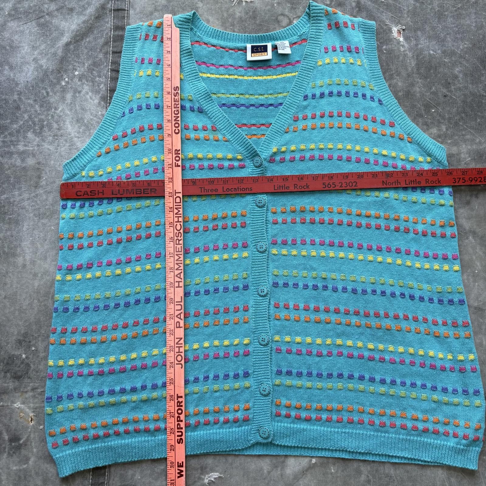 Vintage Vintage 90s Turquoise Embroidered Dots Sweater Cardigan Vest Size XXL / US 16-18 / IT 52-54 - 4 Thumbnail