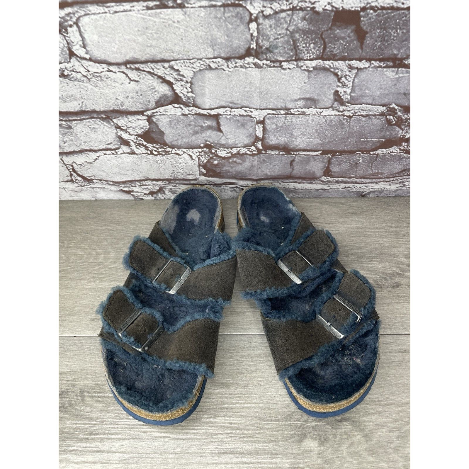 Birkenstock Birkenstock Arizona Fur Midnight Navy Strap Slides Sandals W Size US 10 / IT 40 - 9 Thumbnail