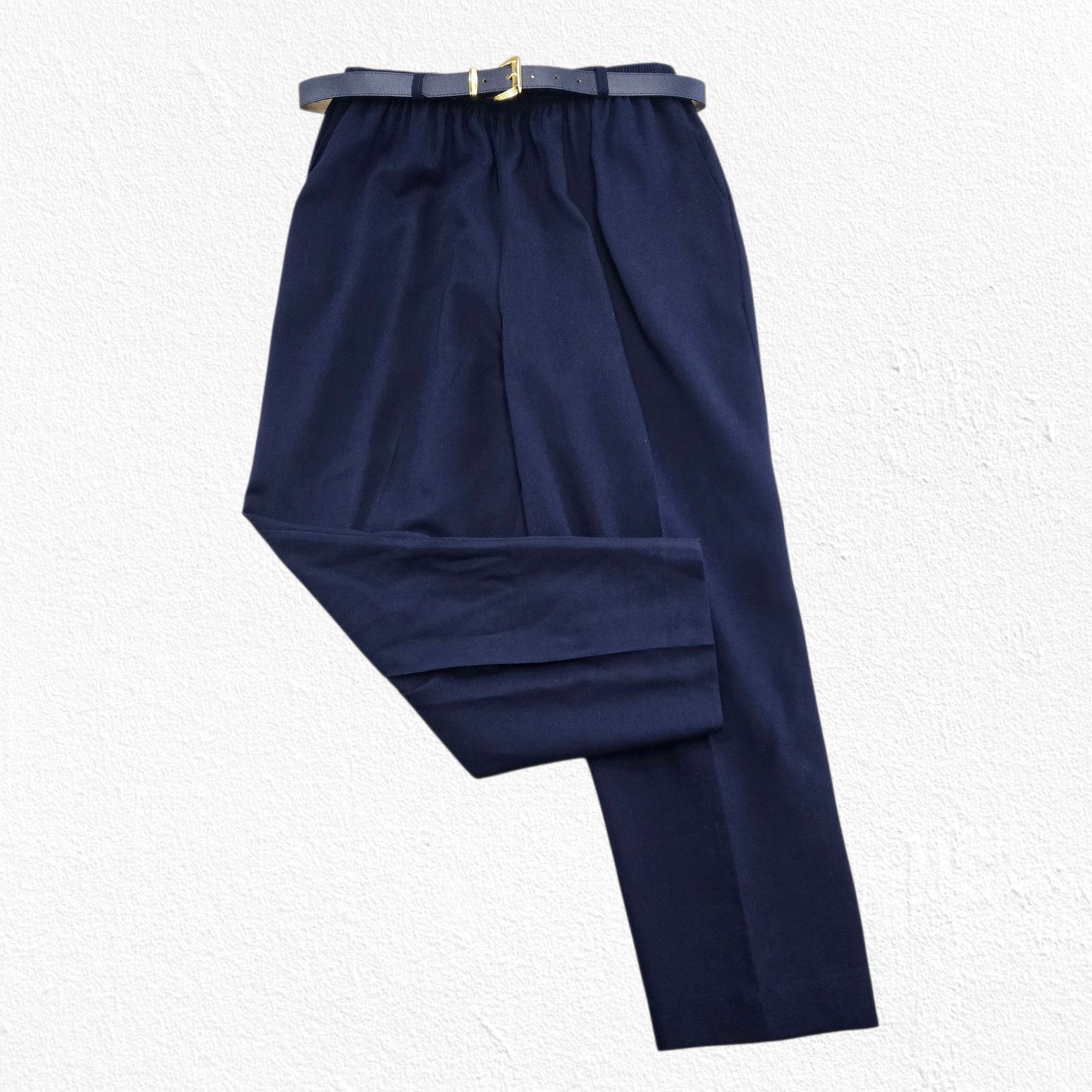 Vintage Vintage Navy Wool High Rise Belted Career Trousers Size 18 Size 40" / US 18 - 10 Thumbnail