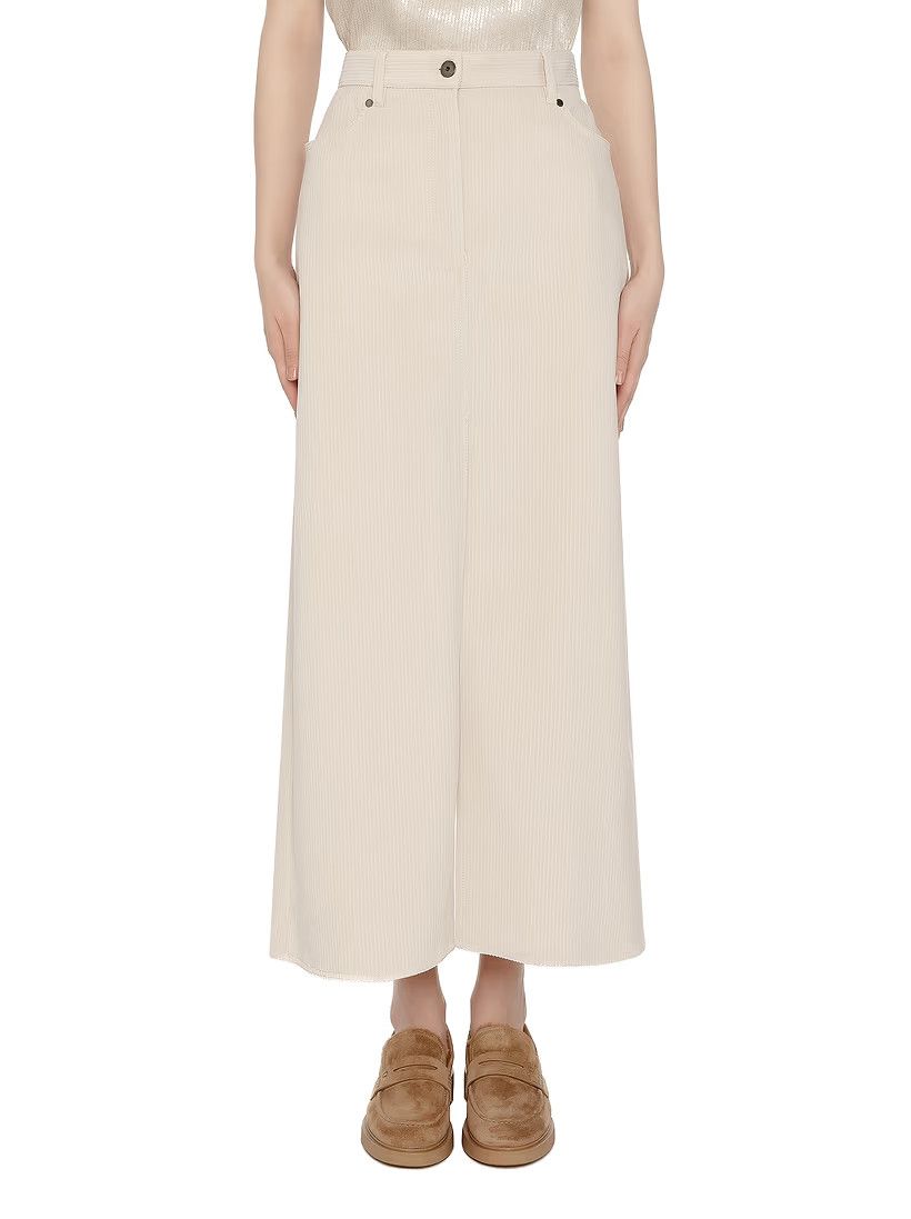 Brunello Cucinelli o1y0725 Midi Skirt in Cream Size 28" / US 6 / IT 42 - 2 Thumbnail