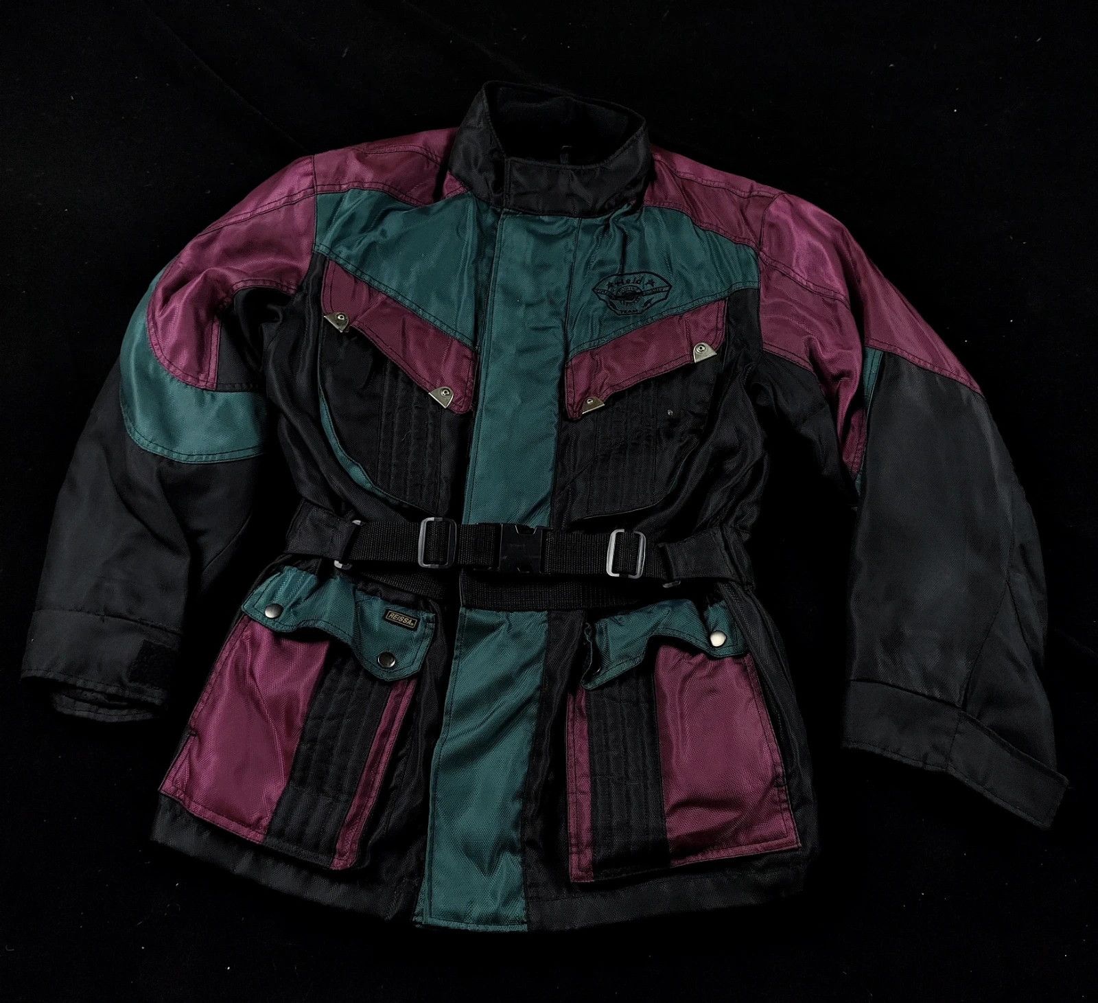 image of Vintage Held M Retro Moto Jacket Striped Padded Mens Race in Black Green (Size Medium)