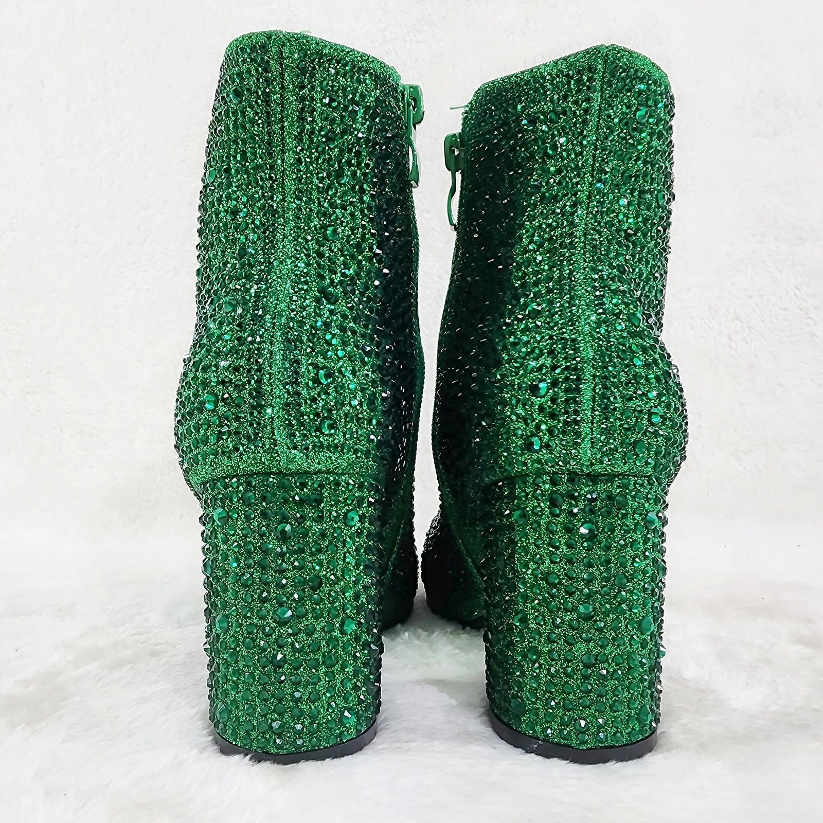 Other Crystel Emerald Green Rhinestone Block Heel Ankle Boots (US Size US 7.5 / IT 37.5 - 4 Thumbnail