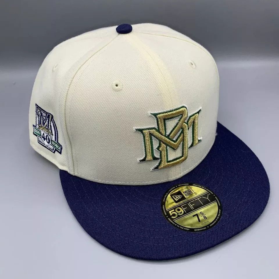 New Era Milwaukee Brewers Hat Men 7 5/8 59Fifty New Era Fitted Cap Size ONE SIZE - 2 Thumbnail