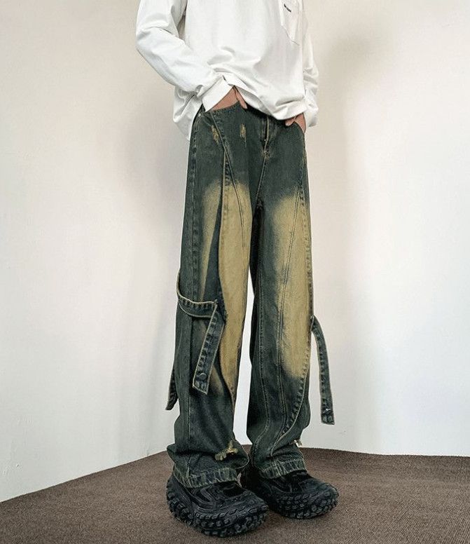 Japanese Brand Men's washed loose straight leg casual work jeans Size US 32 / EU 48 - 5 Thumbnail