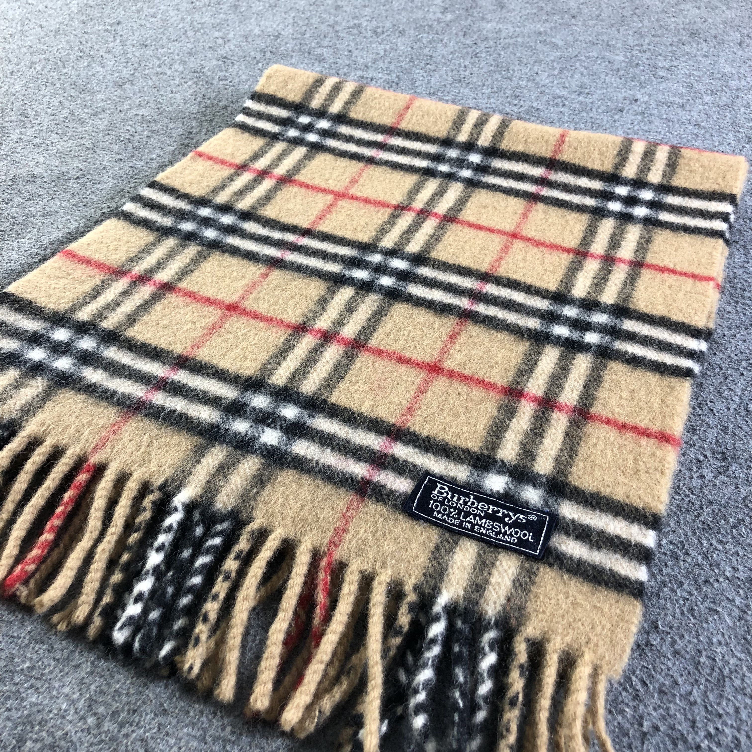 Burberry Burberrys Nova Check Tan Wool Scarf Muffler V2596 Size ONE SIZE - 4 Thumbnail