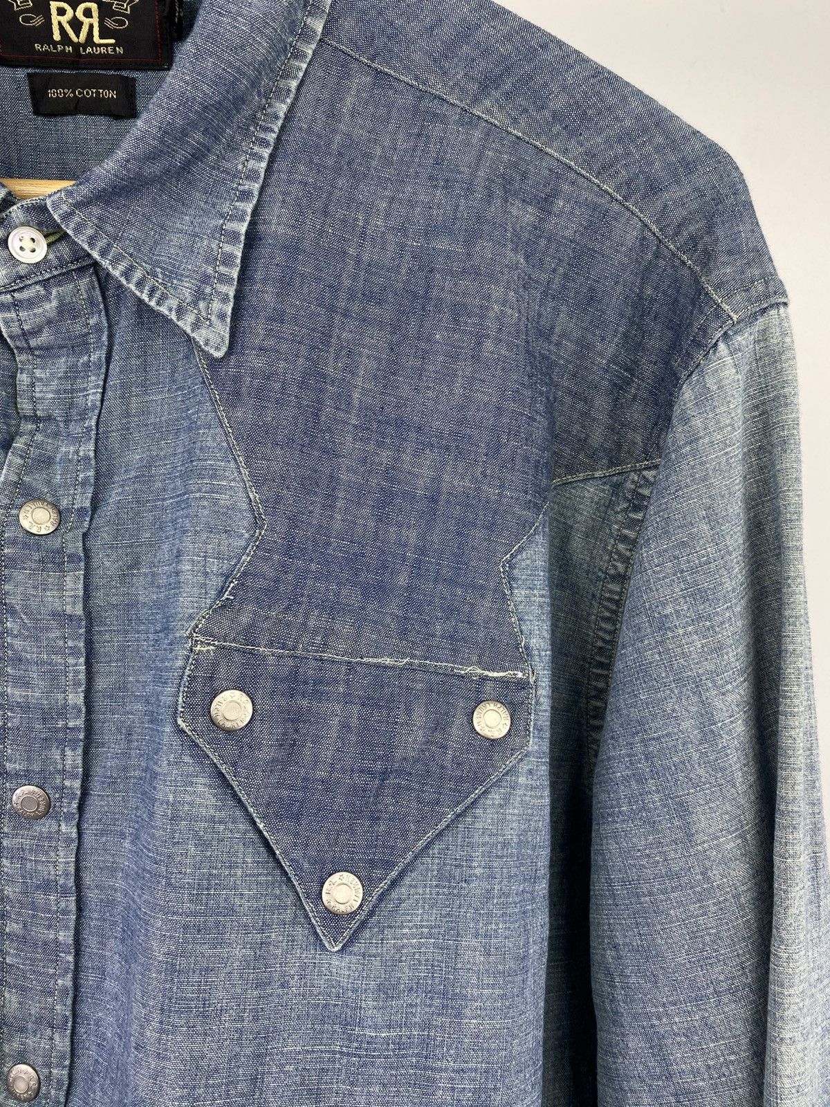 RRL Ralph Lauren 2000's Double RL Chambray Shirt Size US XL / EU 56 / 4 - 7 Thumbnail