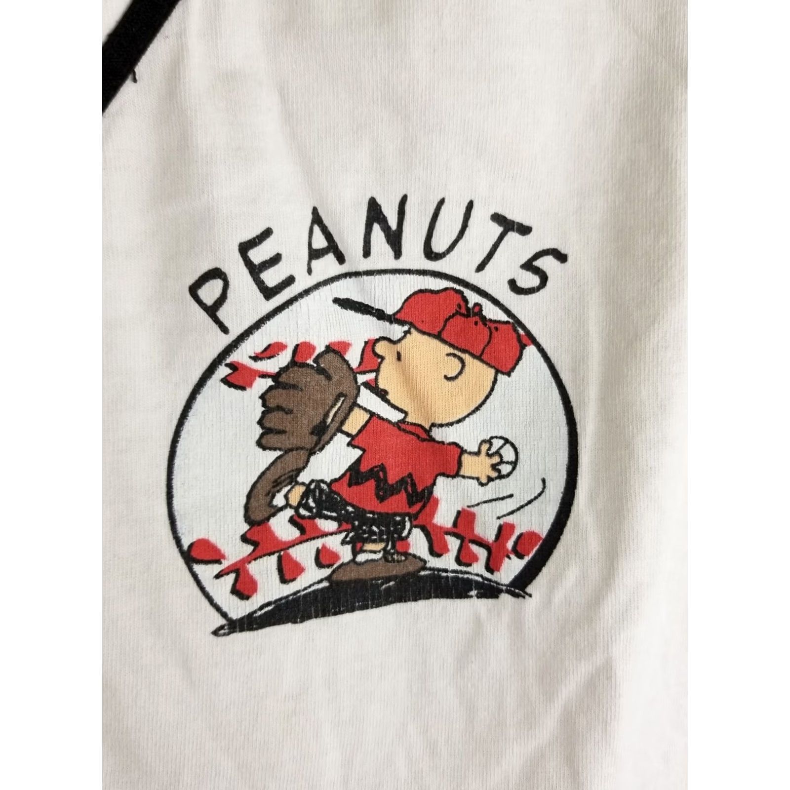 Peanuts VINTAGE 90' PEANUTS CARTOON BASEBALL JERSEY White Large Snoopy Charlie Brown USA Retro Mens Size US L / EU 52-54 / 3 - 3 Thumbnail