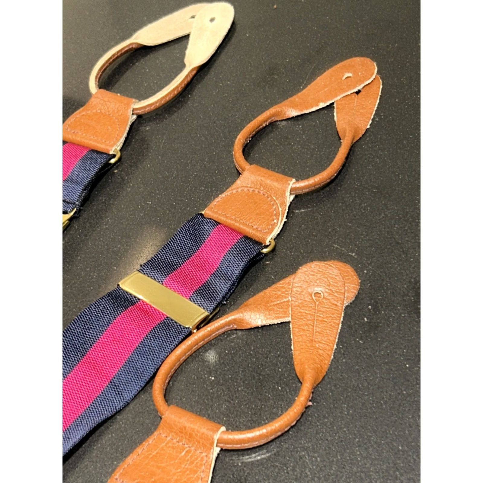 Brooks Brothers VINTAGE Brooks Brothers Striped Suspenders Button-End One SZ Men Red Navy Adjustable Leather Nylon Braces Classic Size ONE SIZE - 4 Thumbnail